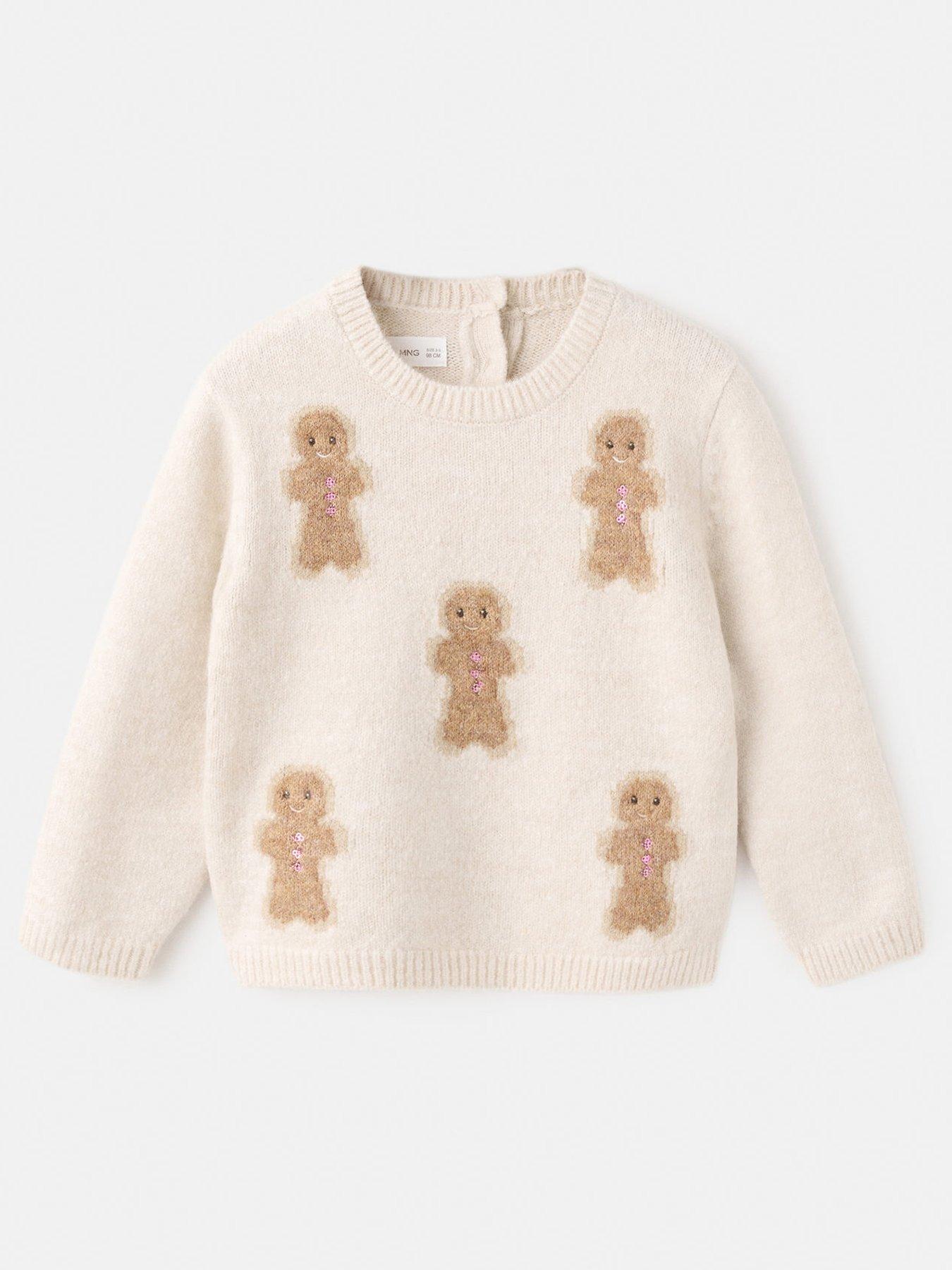 Mango Younger Girls Gingerbread Man Knitted Jumper - Beige