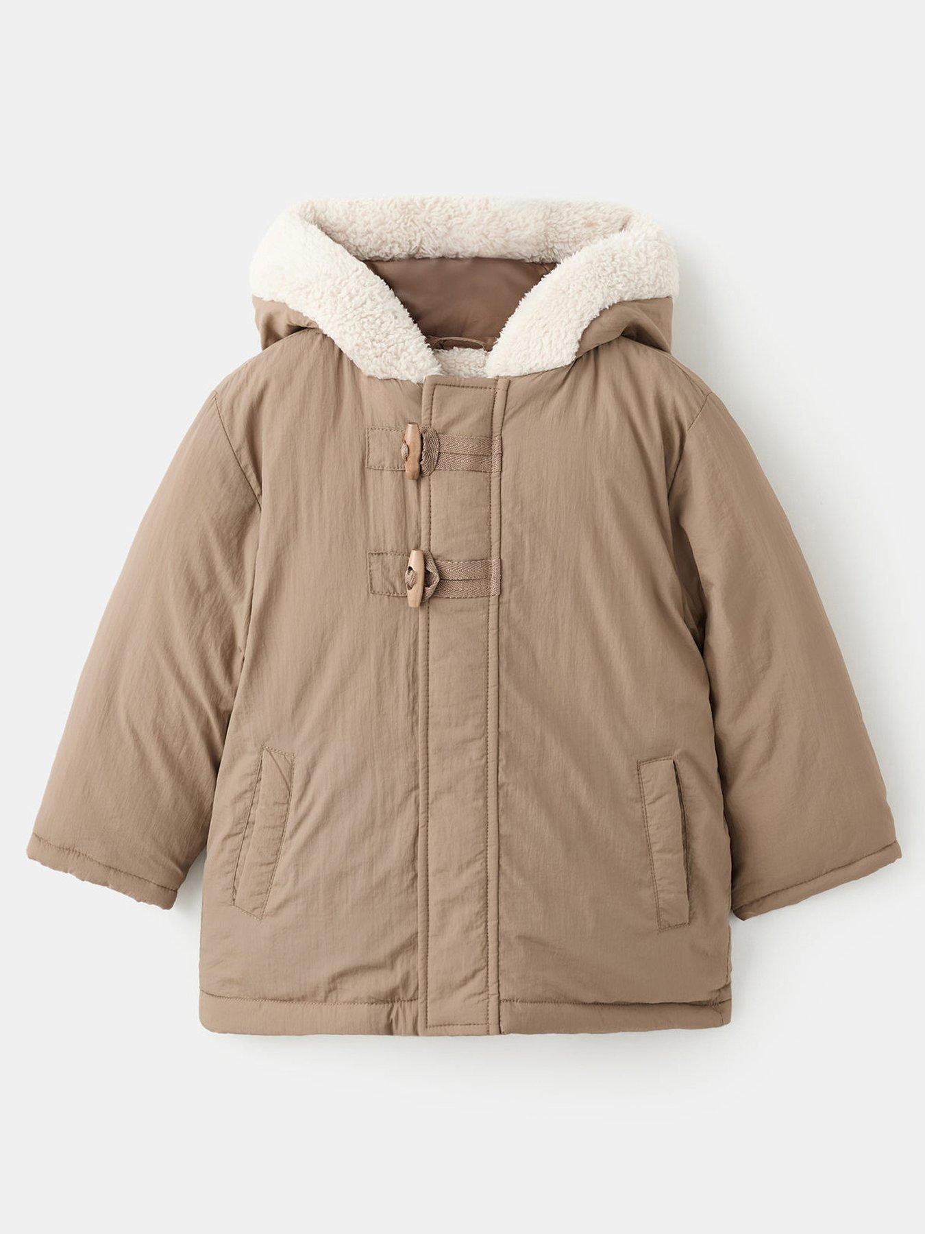 Mango Younger Boys Borg Lined Duffle Coat, Beige, Size Age: 9-12 Months
