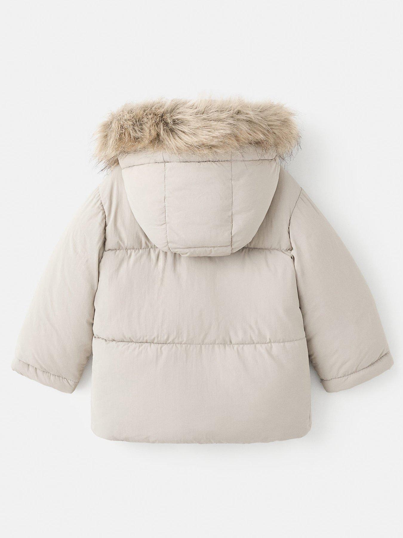 Image 2 of 4 of Mango Younger Boys Faux Fur Trim Padded Coat - Beige