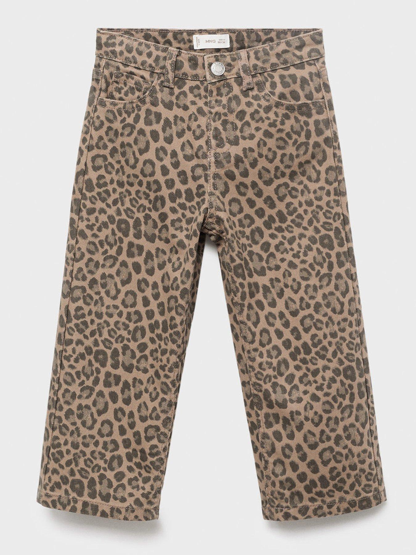 Image 1 of 4 of Mango Younger Girls Leopard Print Jeans - Brown
