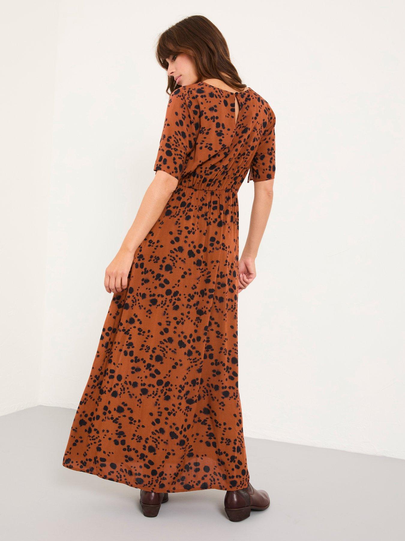 Image 2 of 6 of FatFace Winona Animal Midi Dress - Tan Brown