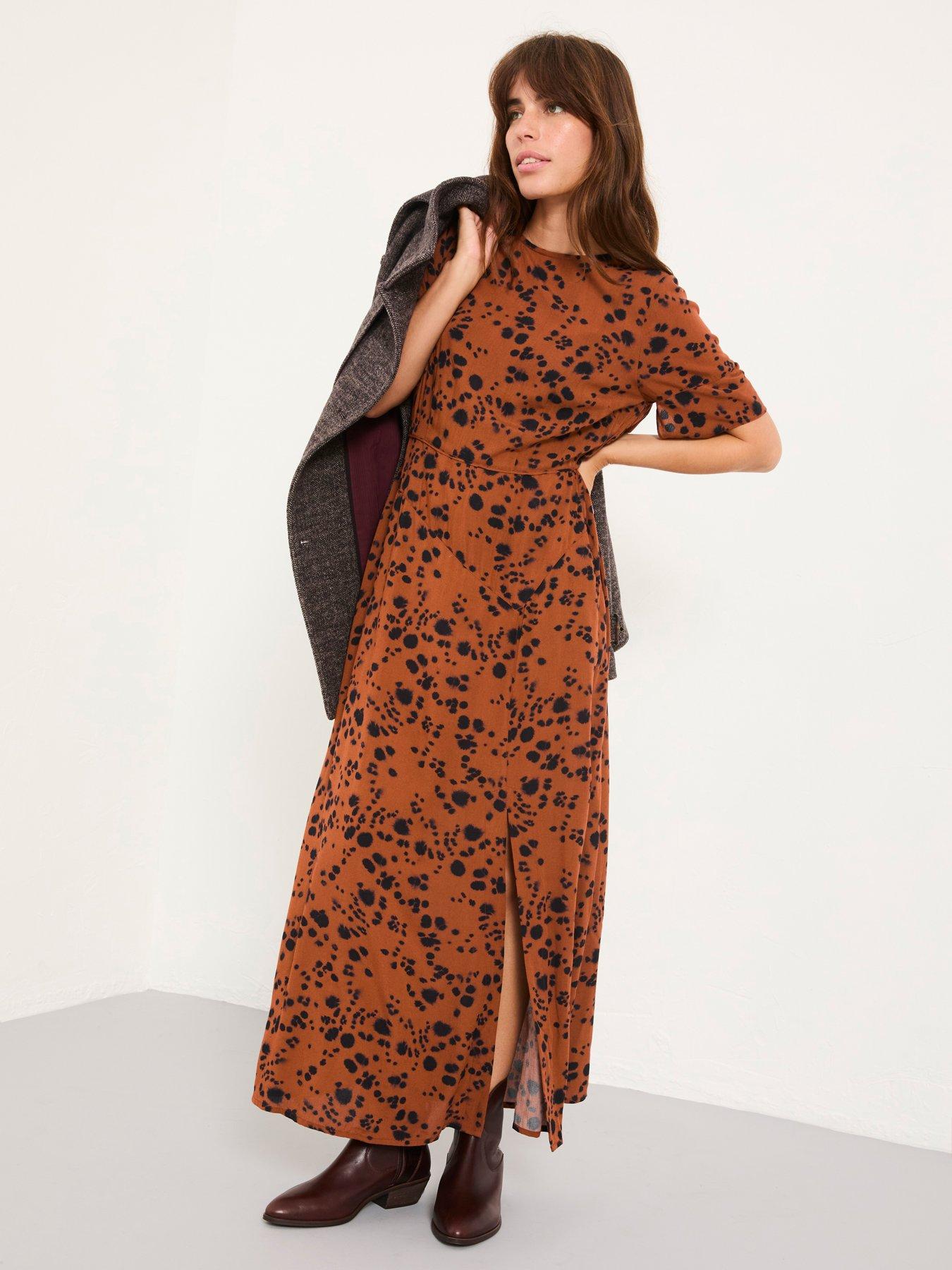 Image 3 of 6 of FatFace Winona Animal Midi Dress - Tan Brown