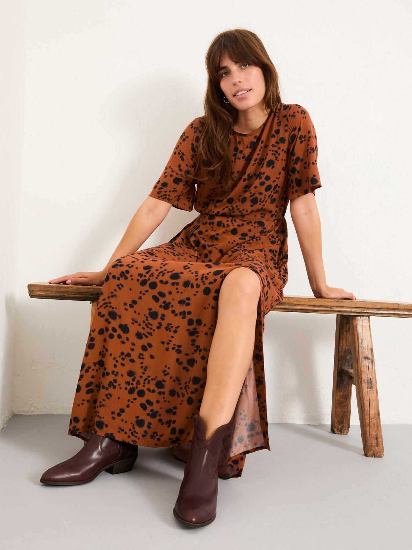 Image 4 of 6 of FatFace Winona Animal Midi Dress - Tan Brown
