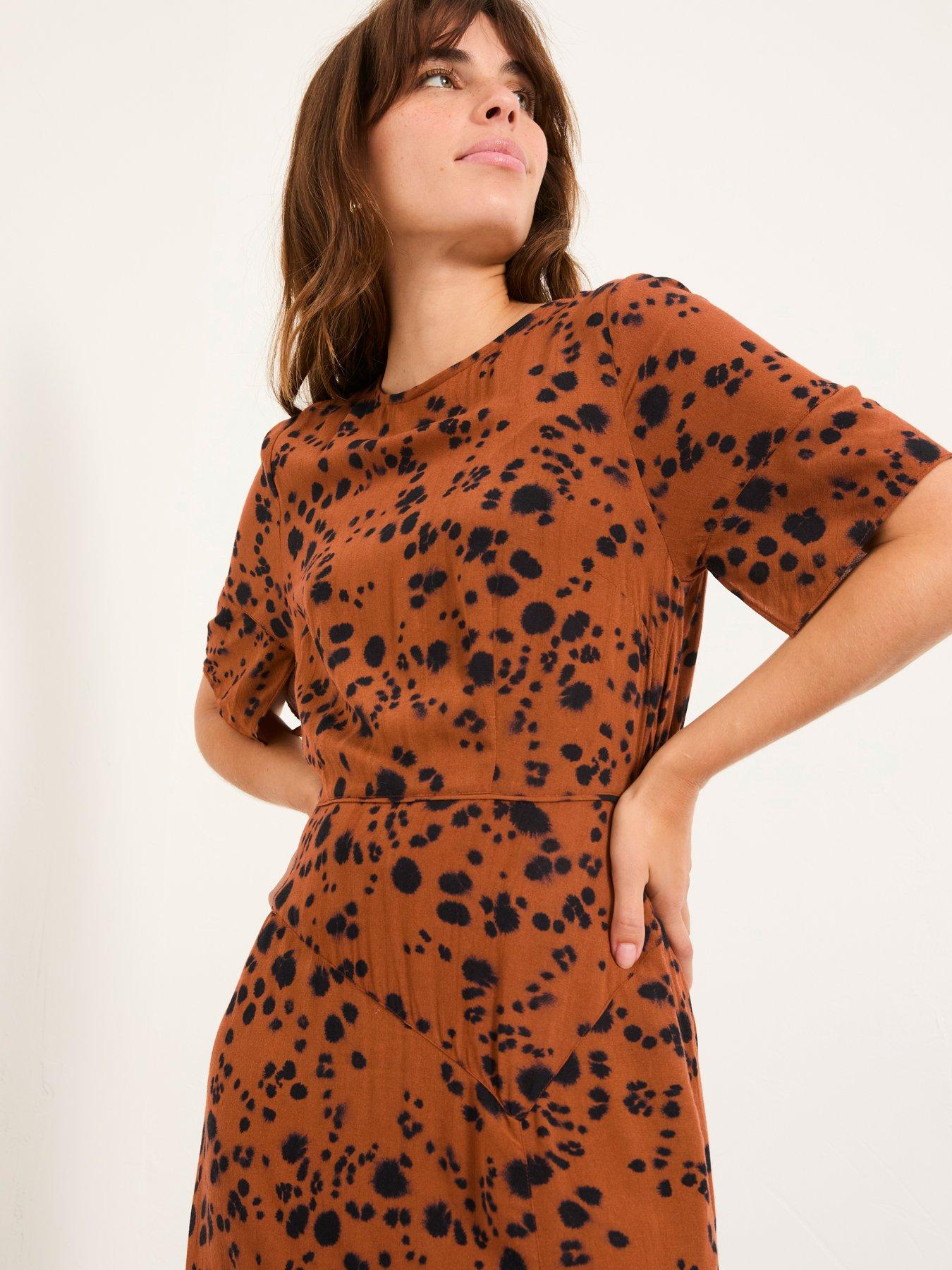 Image 5 of 6 of FatFace Winona Animal Midi Dress - Tan Brown