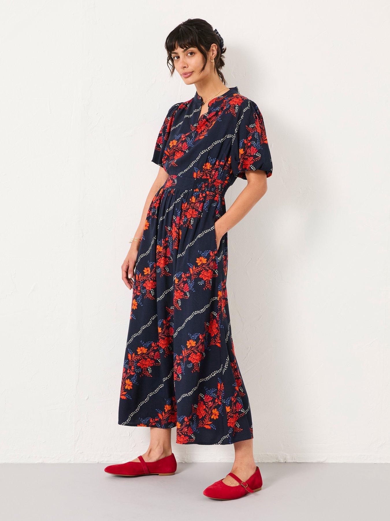 FatFace Becky Folk Floral Midi Dress - Navy