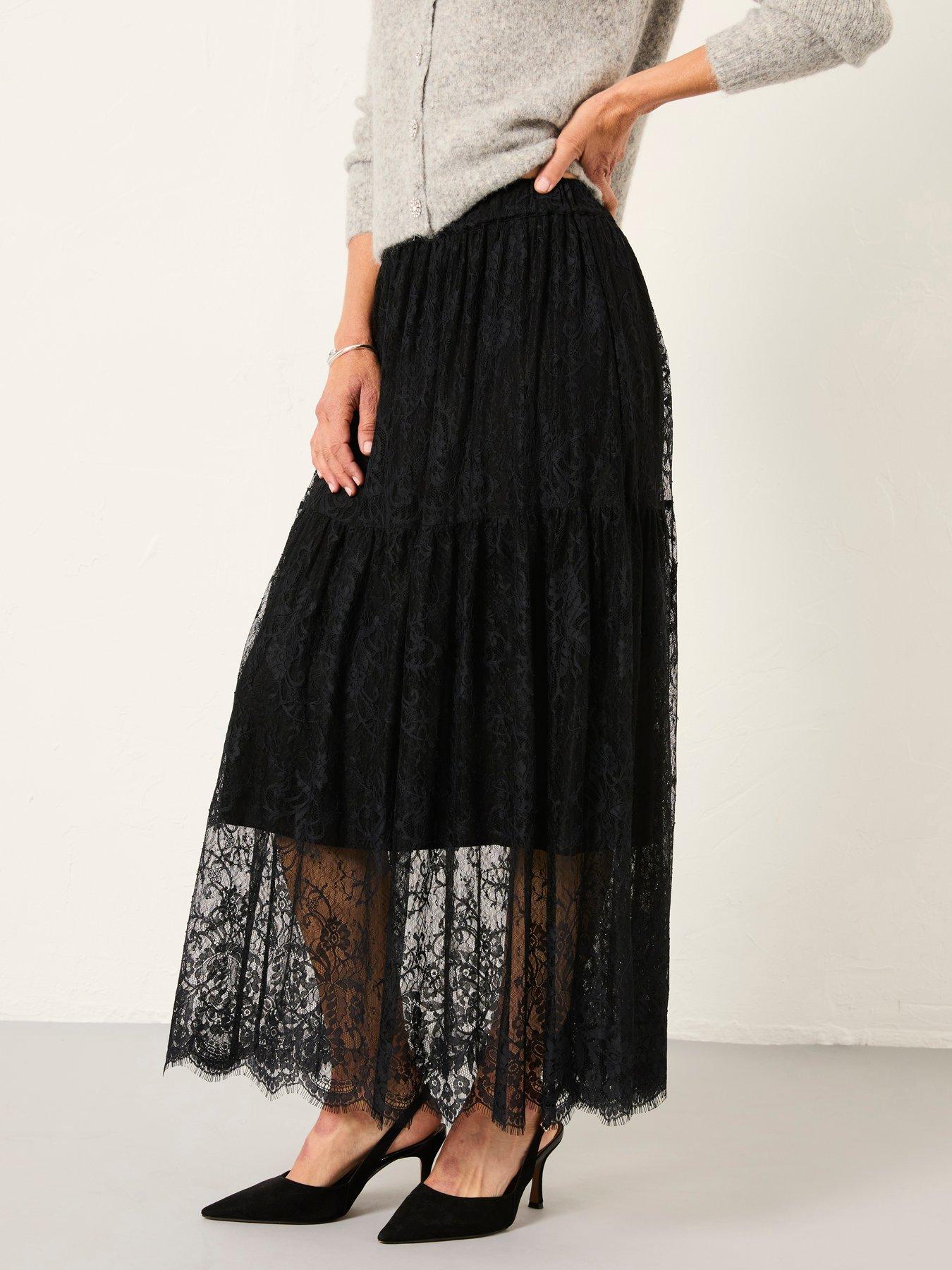 FatFace Annie Lace Maxi Skirt - Black
