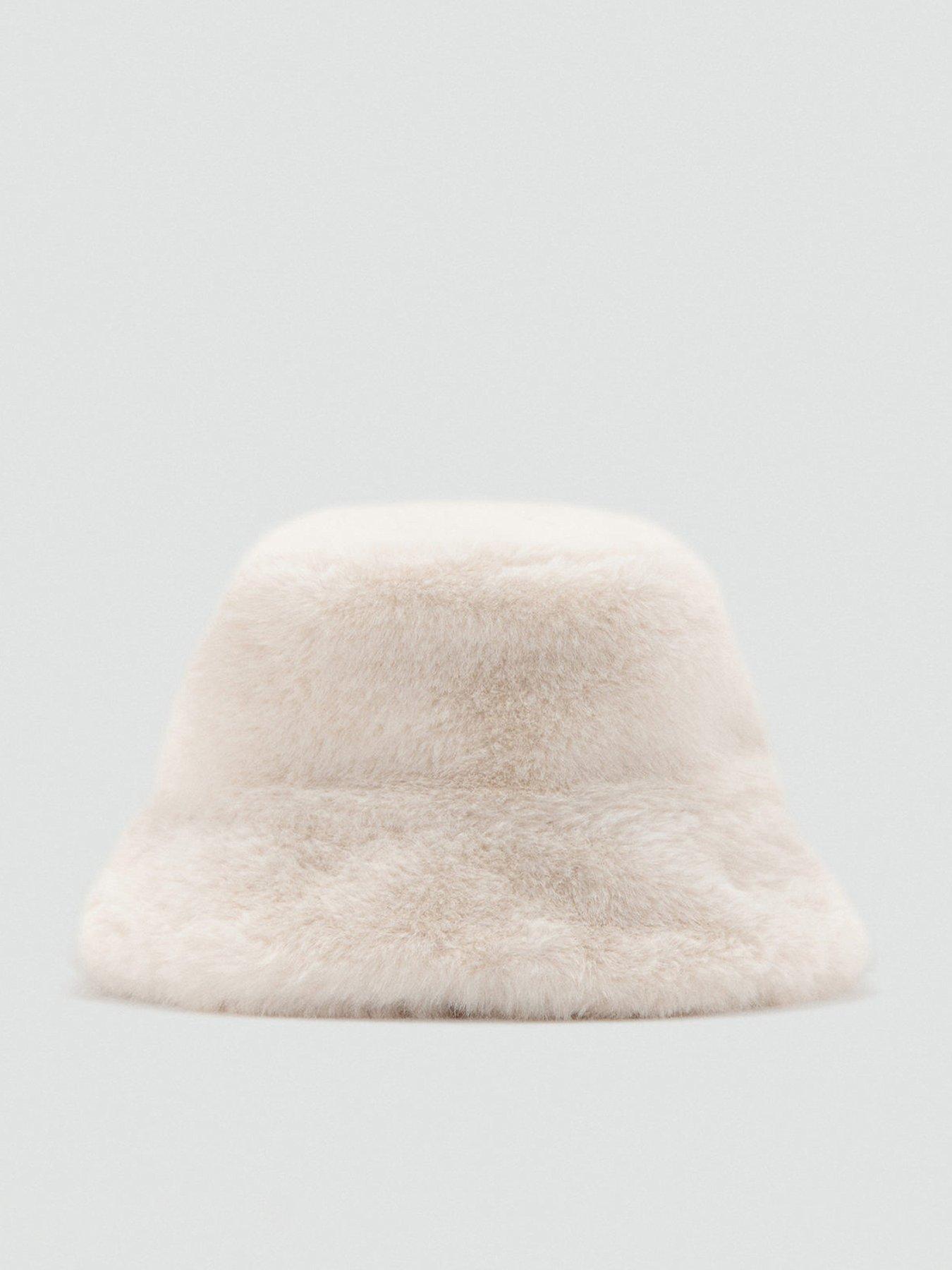 Mango Girls Faux Fur Bucket Hat - Beige