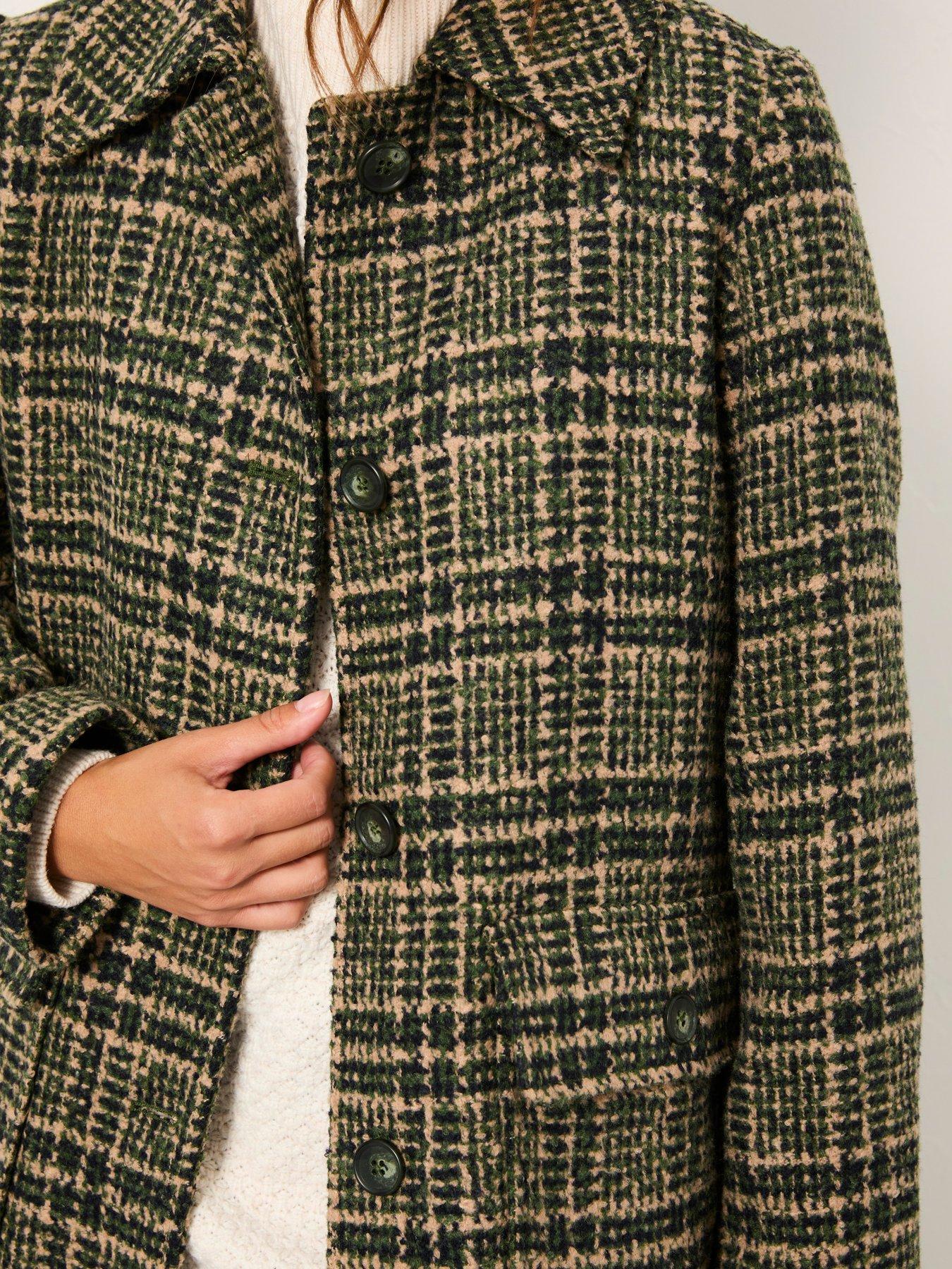 FatFace Jade Check Coat Green Very