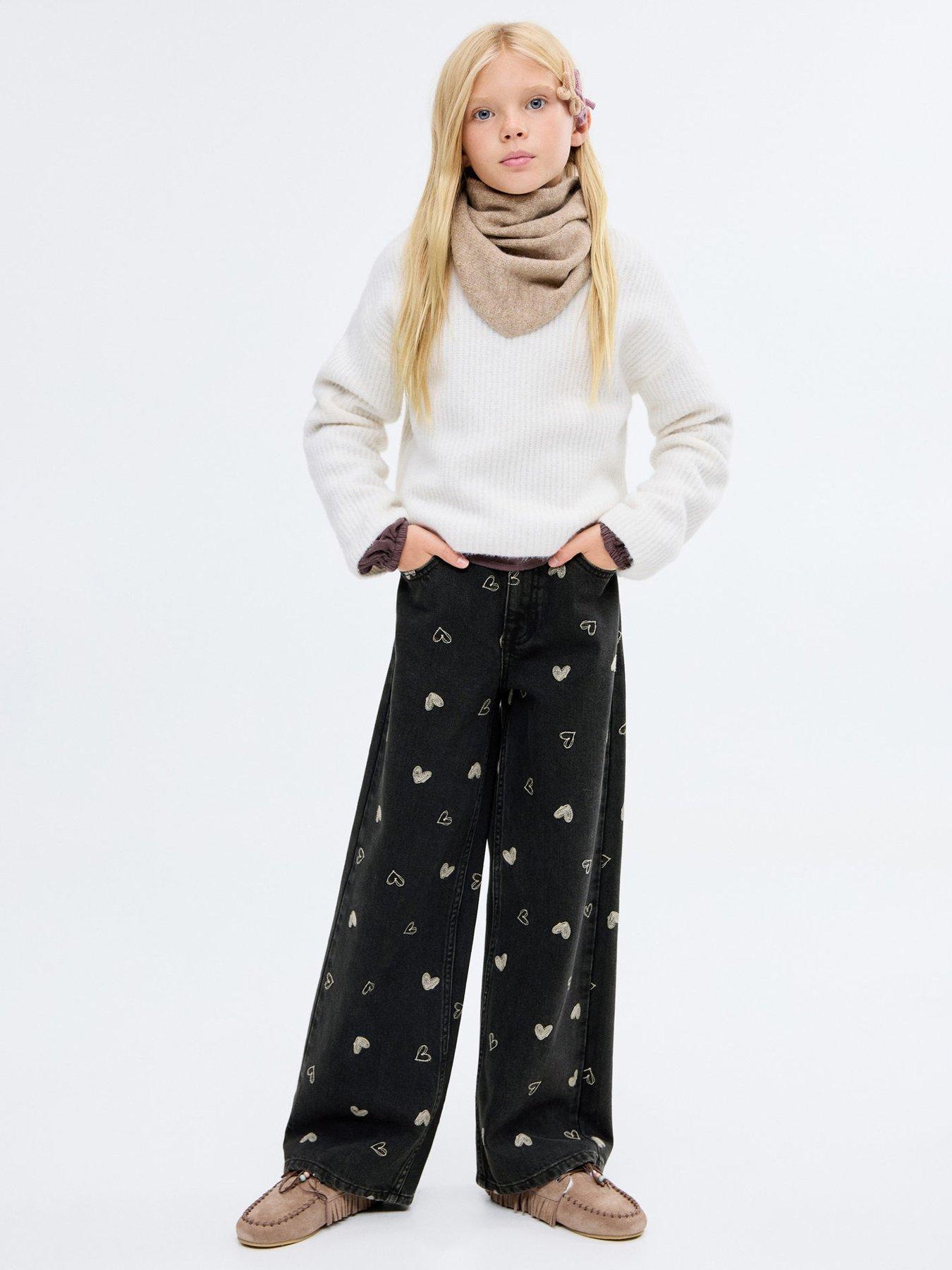 Mango Girls Heart Print Jeans - Black