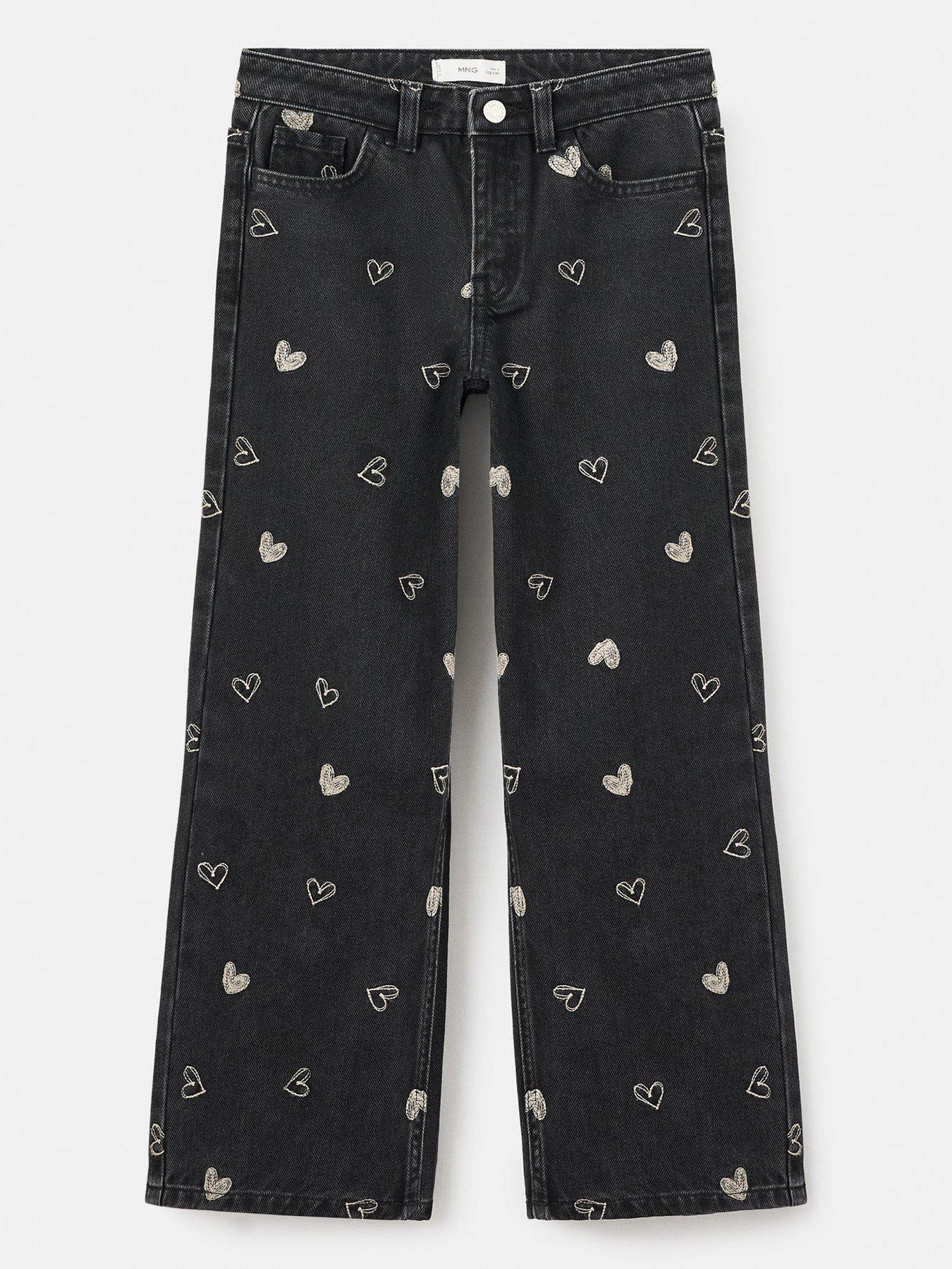 Image 2 of 6 of Mango Girls Heart Print Jeans - Black