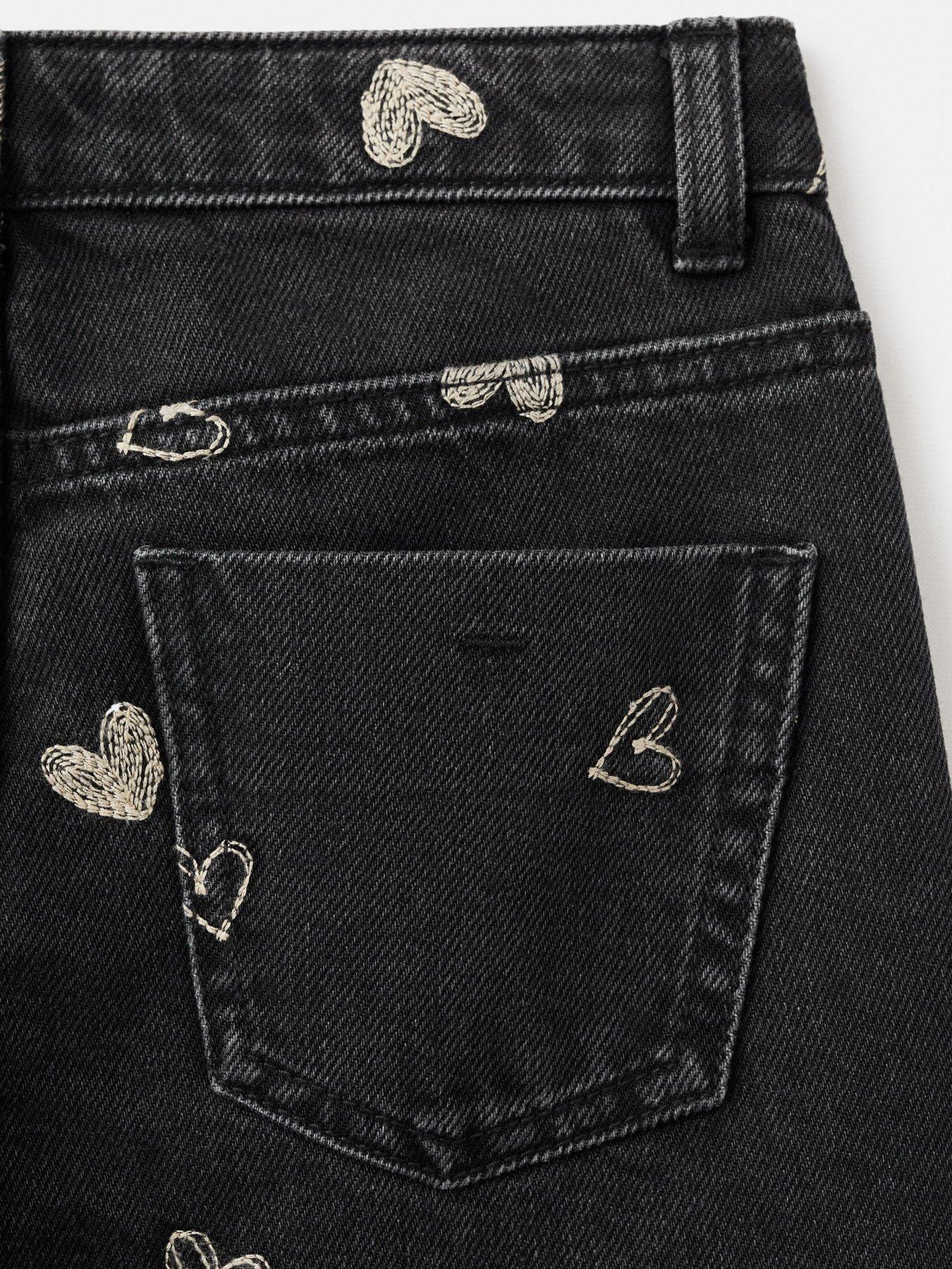 Image 6 of 6 of Mango Girls Heart Print Jeans - Black