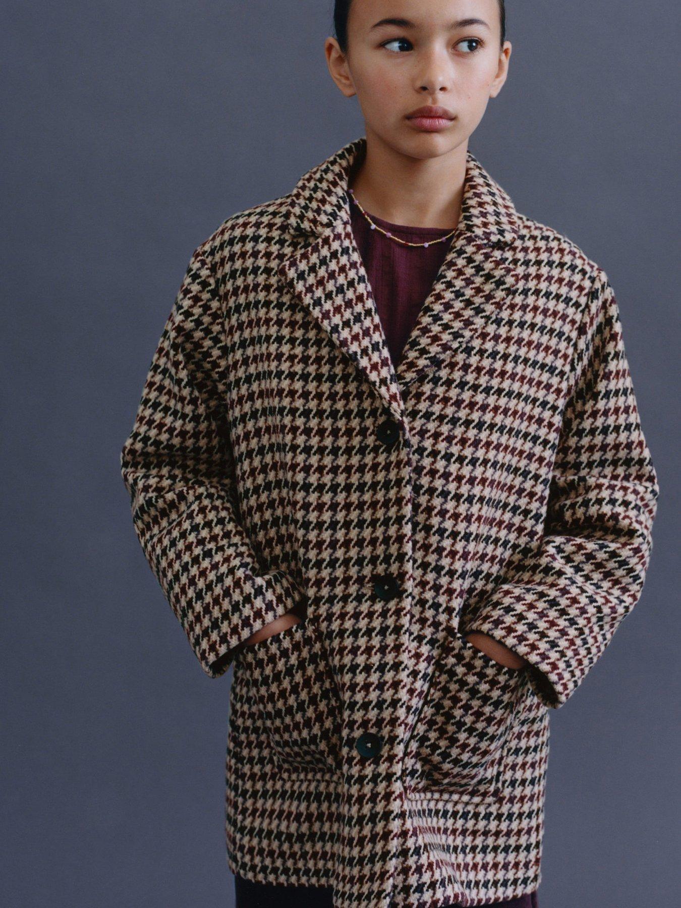 Image 1 of 5 of Mango Girls Dogtooth Coat - Dark Red