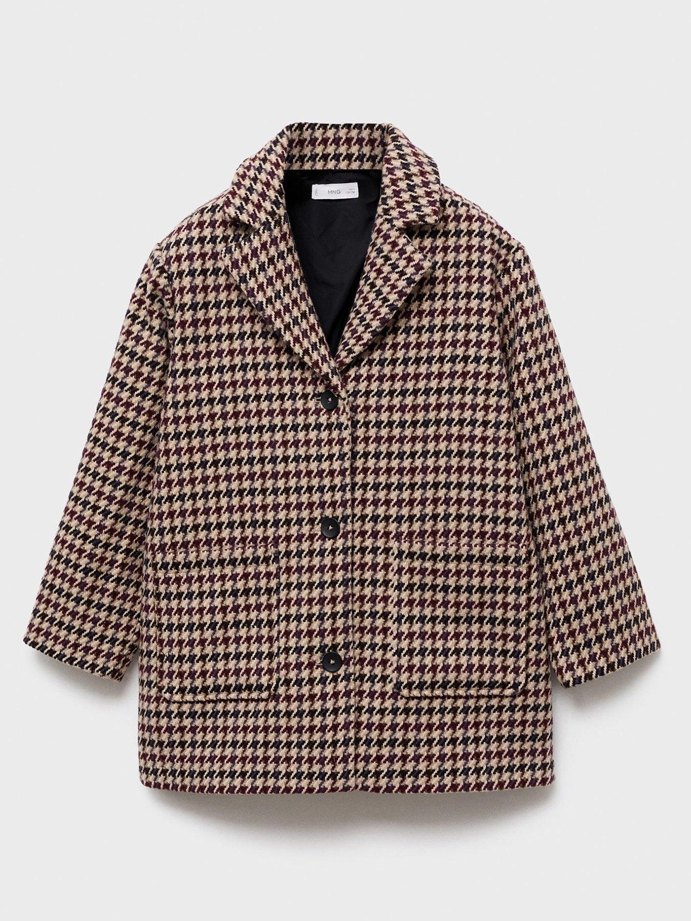 Image 2 of 5 of Mango Girls Dogtooth Coat - Dark Red