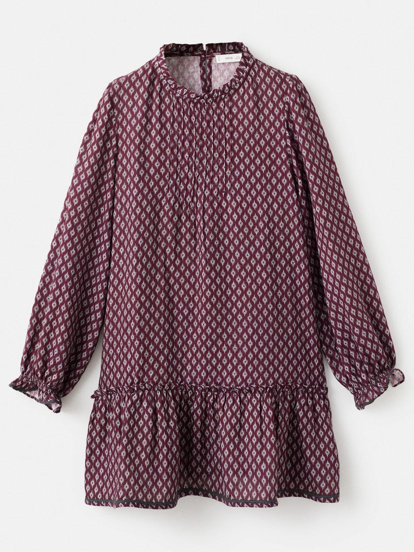 Image 2 of 5 of Mango Girls Long Sleeve Dress - Dark Red