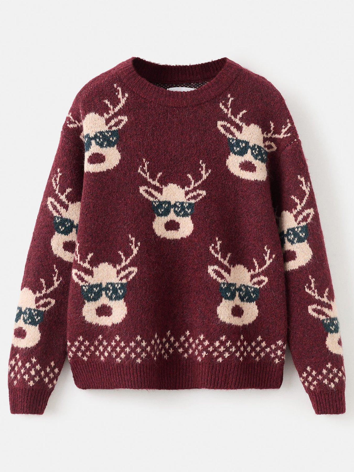Mango Boys Reindeer Knitted Christmas Jumper - Dark Red