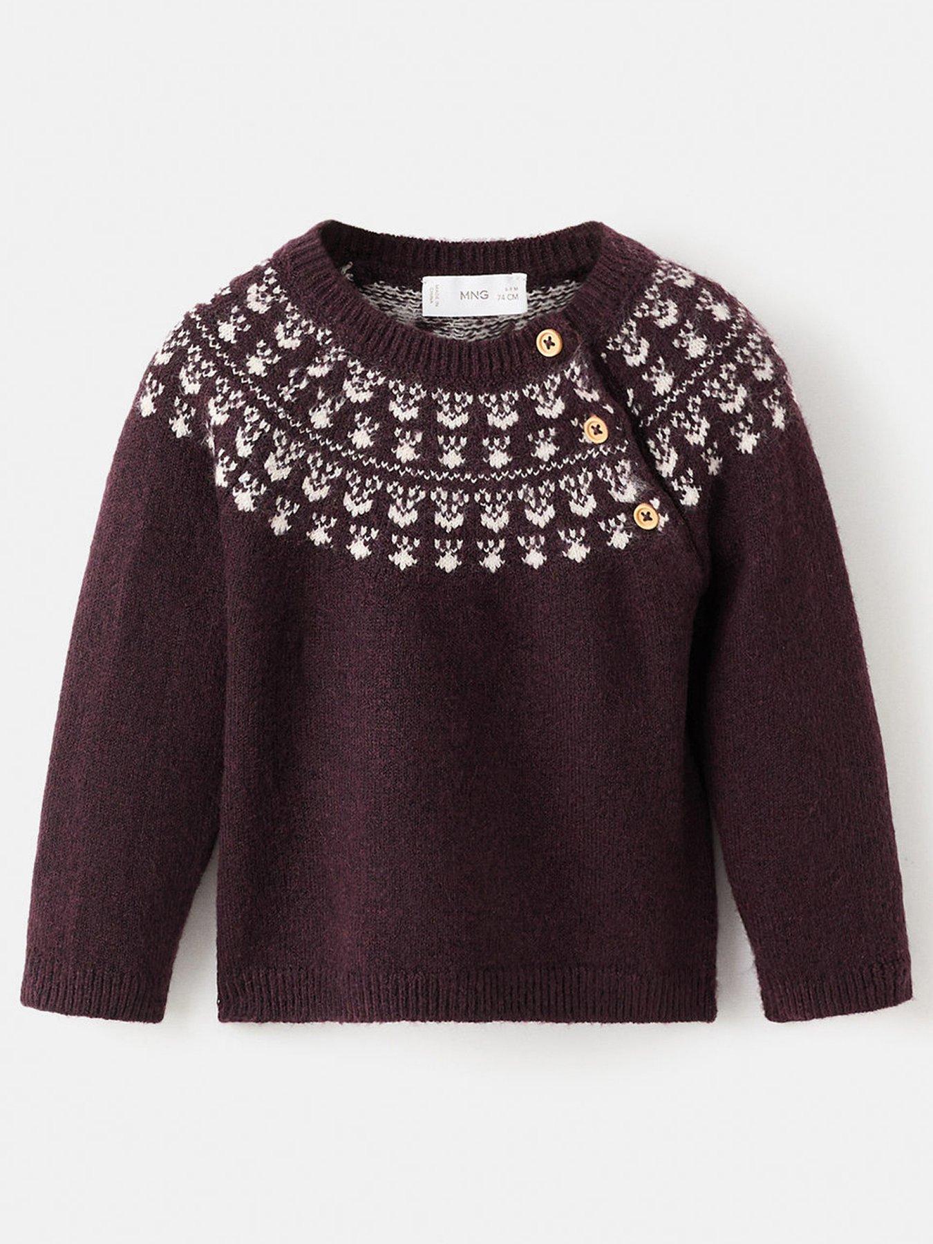 Mango Baby Unisex Fairisle Knitted Co-ord Jumper - Dark Red