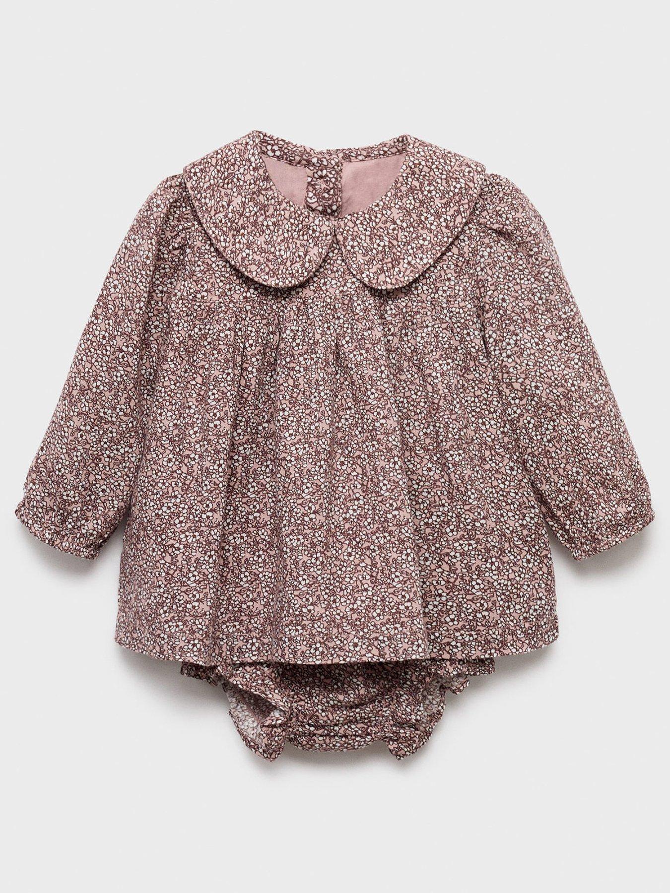 Mango Baby Girls Long Sleeve Floral Dress  &  Knickers - Pink