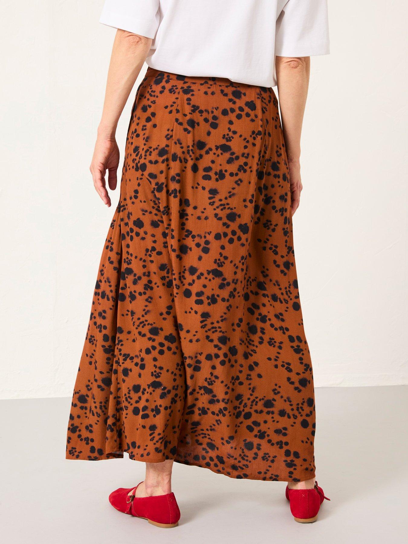 Image 2 of 6 of FatFace Skye Animal Print Midi Skirt - Tan Brown
