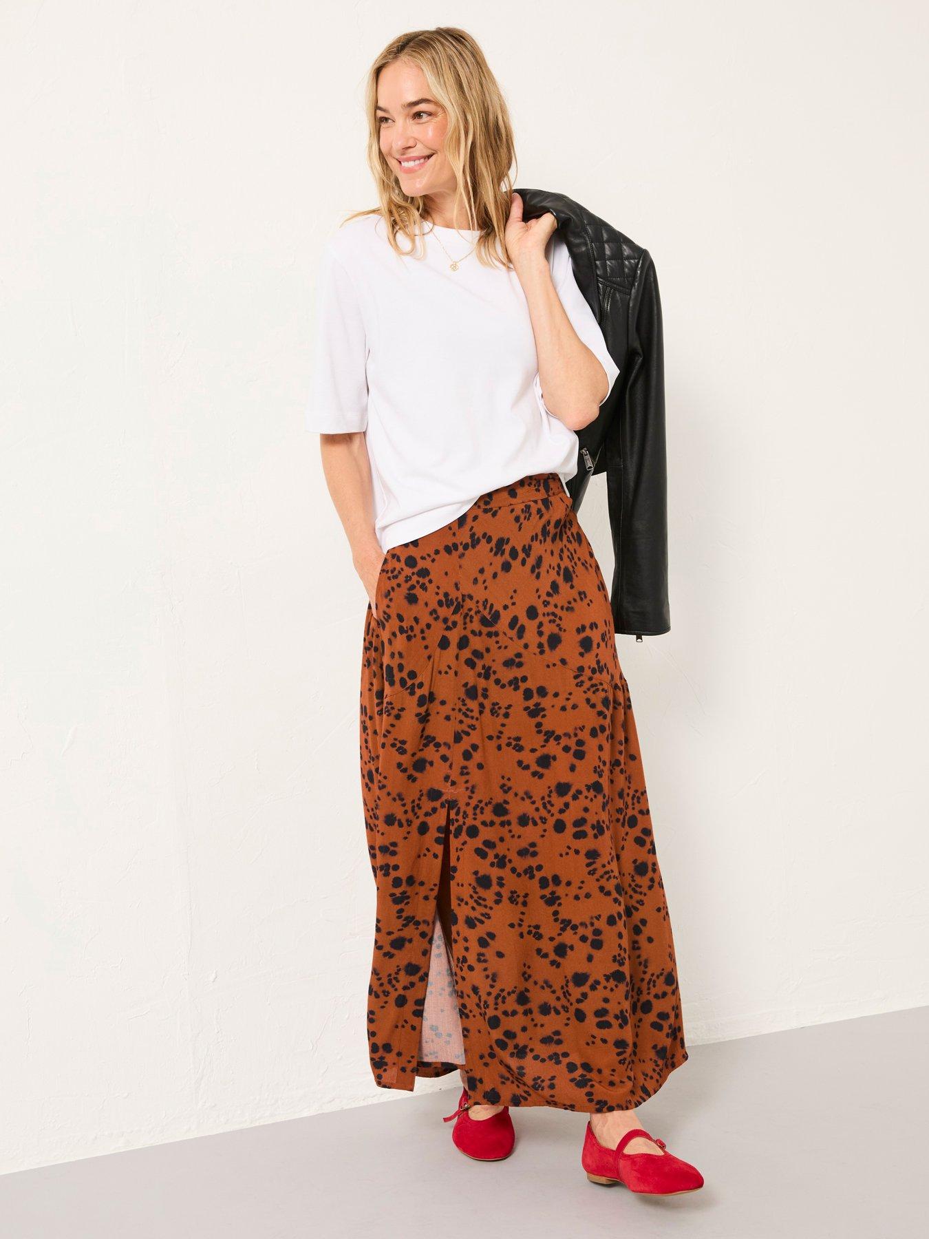 Image 3 of 6 of FatFace Skye Animal Print Midi Skirt - Tan Brown