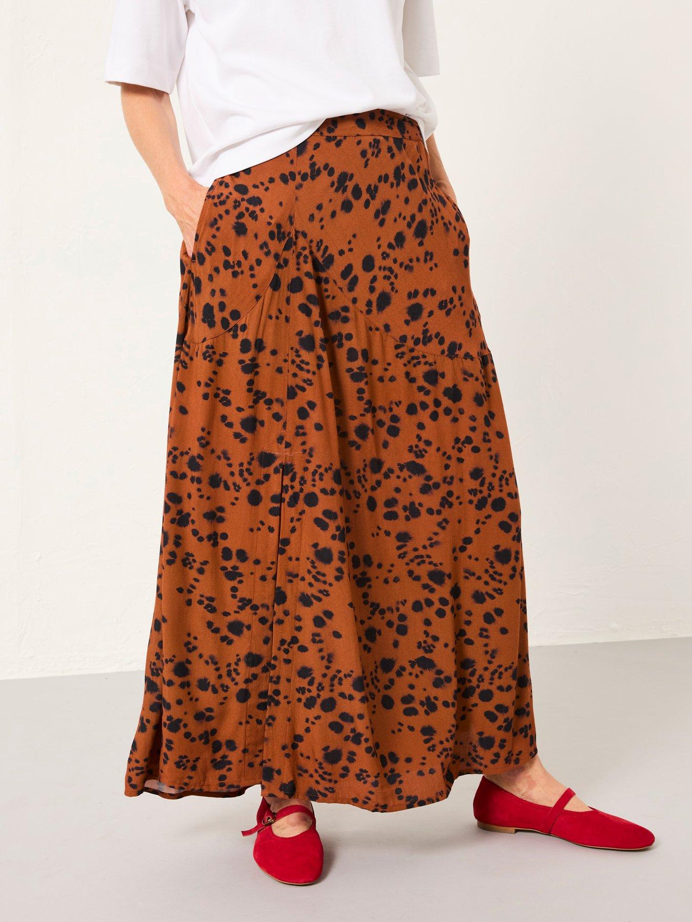 Image 5 of 6 of FatFace Skye Animal Print Midi Skirt - Tan Brown