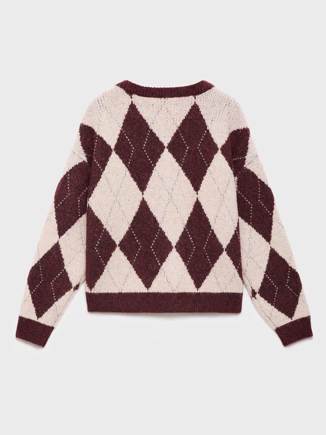 Image 2 of 4 of Mango Girls Jacquard Knitted Cardigan - Dark Red