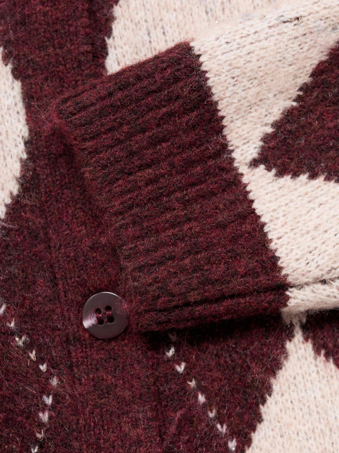Image 3 of 4 of Mango Girls Jacquard Knitted Cardigan - Dark Red