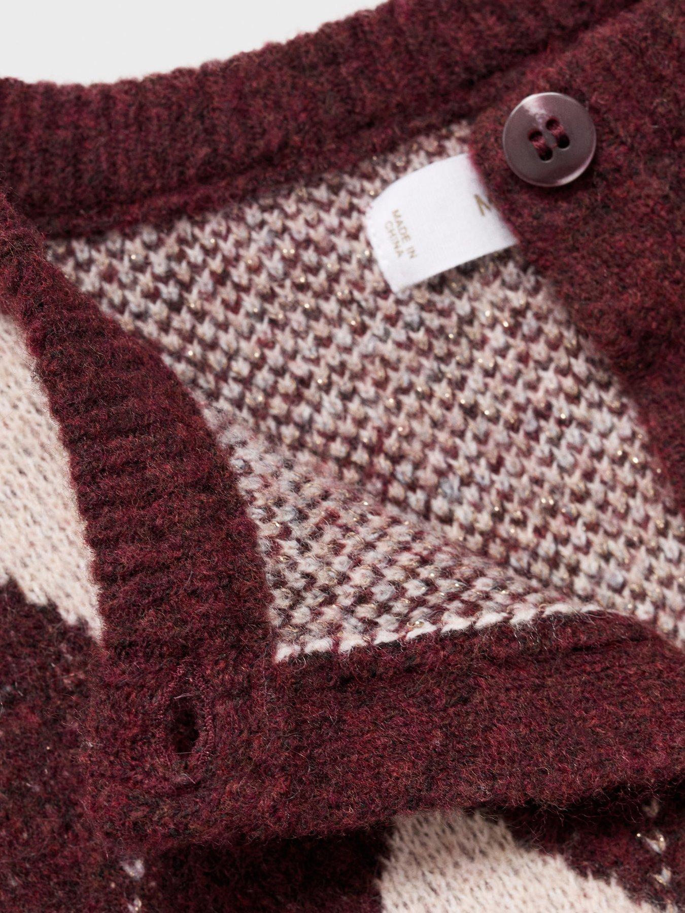 Image 4 of 4 of Mango Girls Jacquard Knitted Cardigan - Dark Red