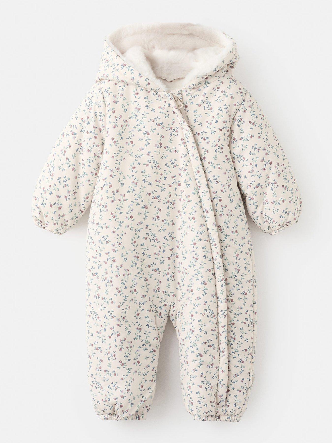 Mango Baby Girls Floral Printed Pramsuit - Light Cream