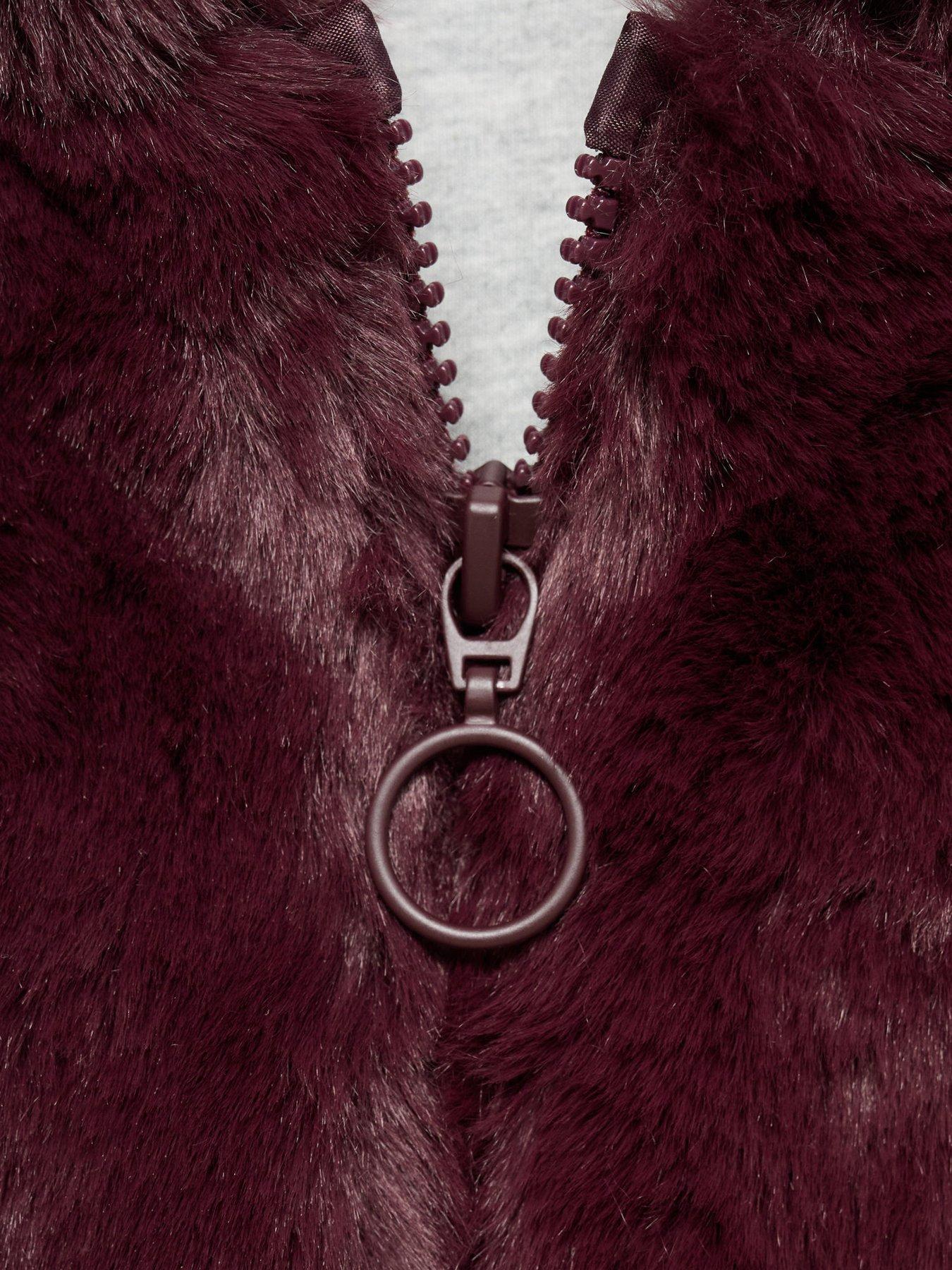 Image 3 of 4 of Mango Girls Faux Fur Hooded Coat - Dark Red