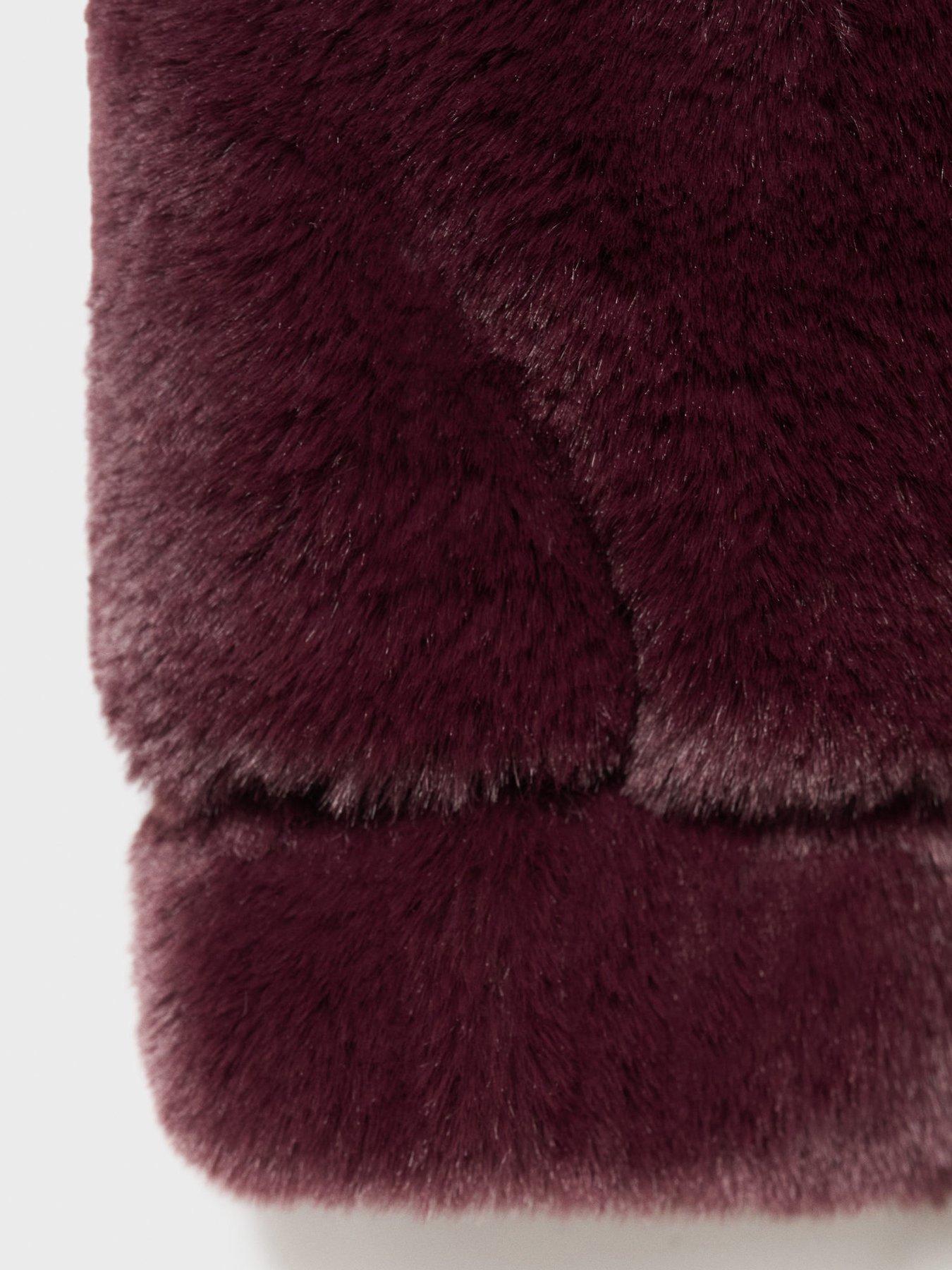 Image 4 of 4 of Mango Girls Faux Fur Hooded Coat - Dark Red