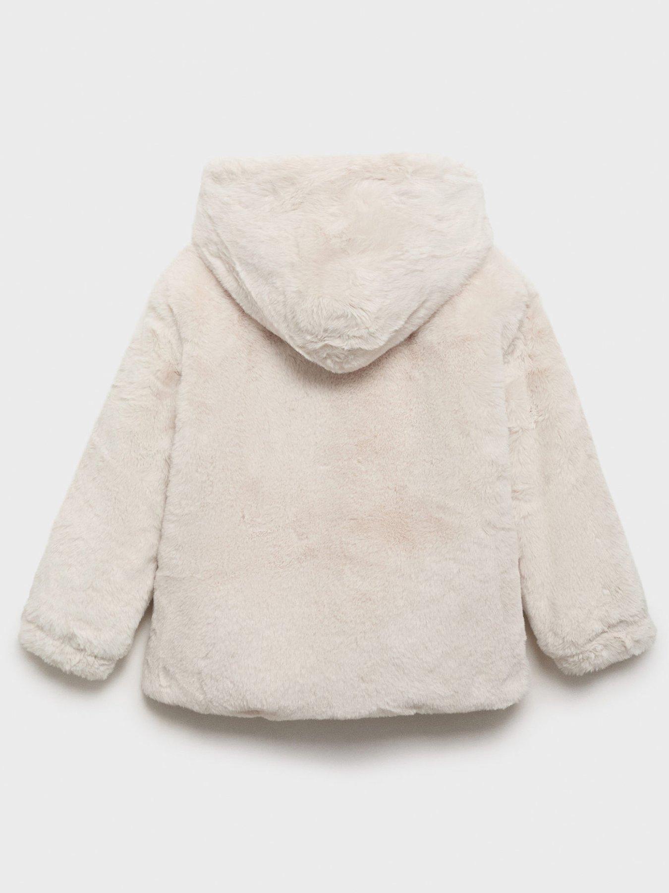 Image 2 of 4 of Mango Girls Faux Fur Hooded Coat - Beige
