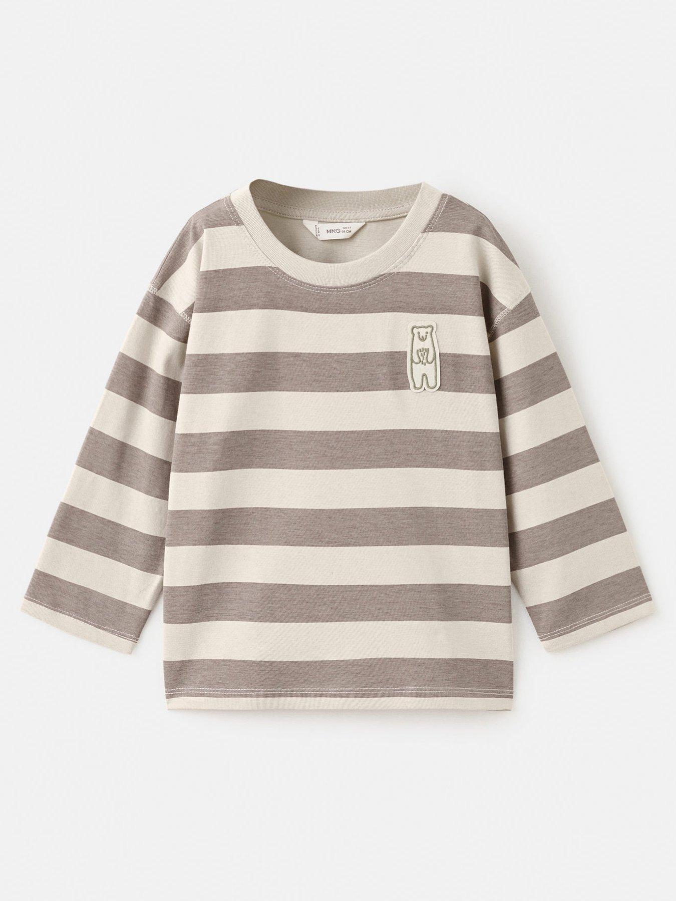 Mango Younger Boys Bear Stripe Long Sleeve T-shirt - Beige