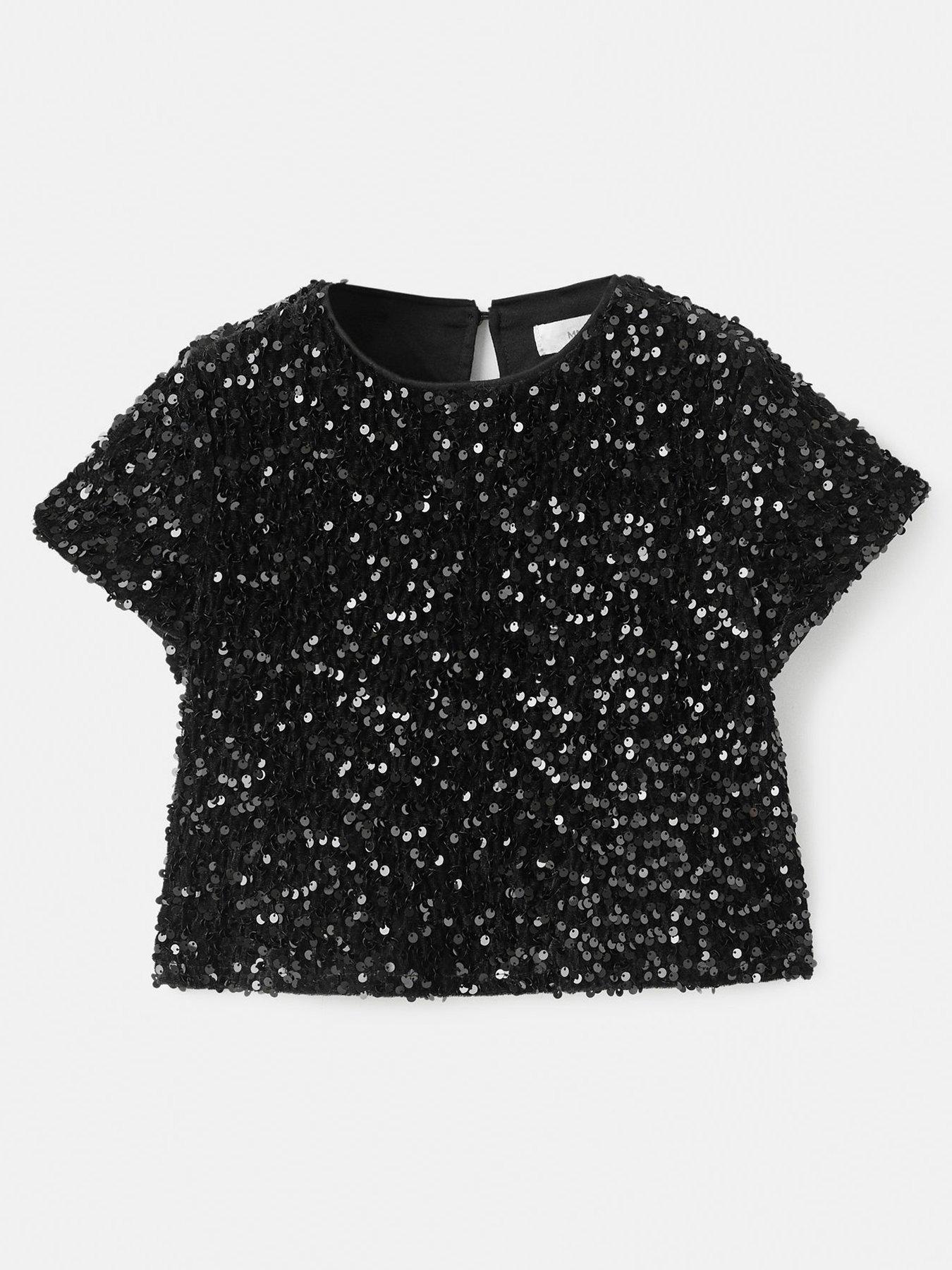 Image 1 of 4 of Mango Girls Sequin Co-Ord Top - Black