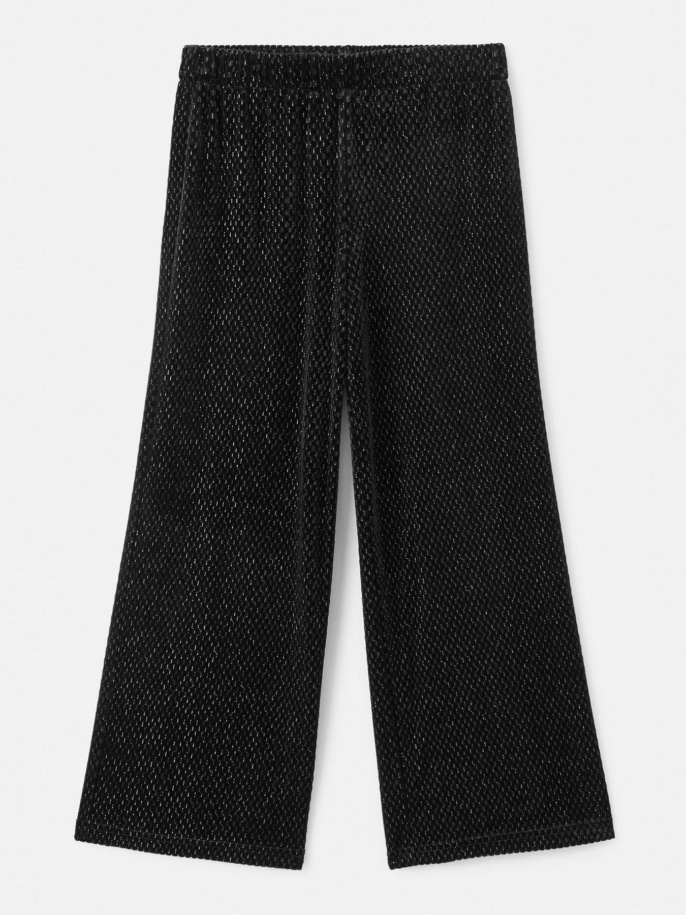 Mango Girls Metallic Velour Trousers, Black, Size Age: 11-12 Years