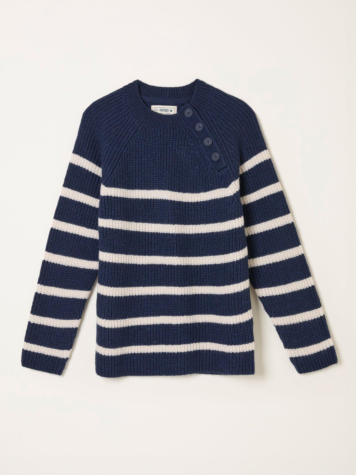 Sweat Fat Face Femme Taille 14 Bleu Marine Rayé, Coton Doux Cordon De Serrage