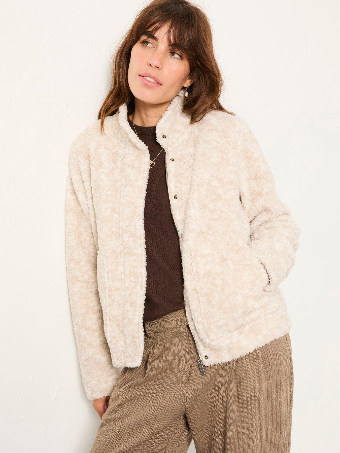 FatFace Zip Thru Bomber Fleece - Natural