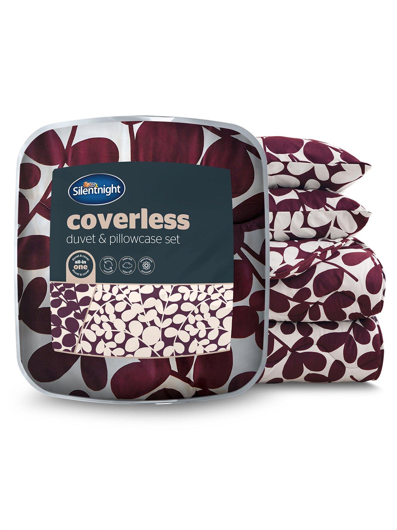 Image 1 of 7 of Silentnight Leaf Print Coverless Duvet And Pillowcase Set - Berry
