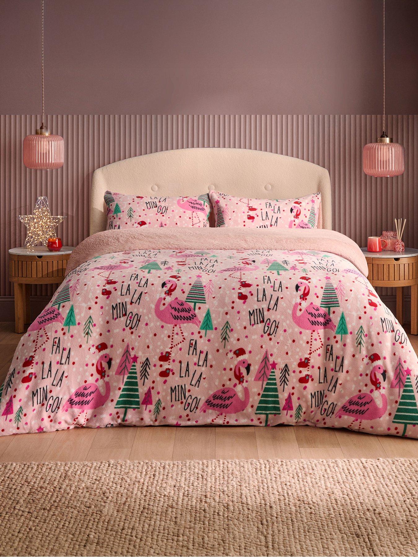 Silentnight Christmas Flamingo Fleece Duvet Cover Set