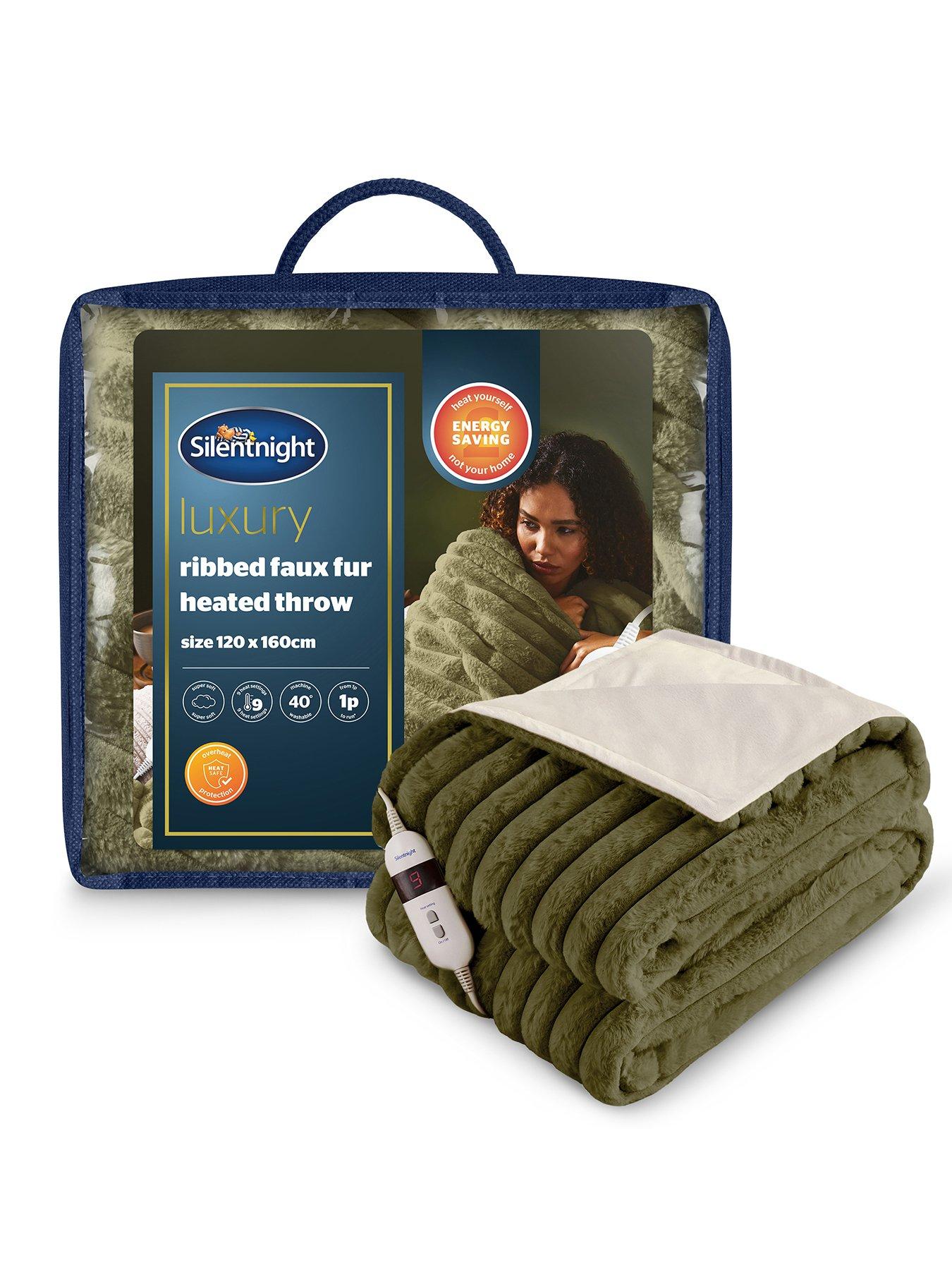 Silentnight Faux Fur Ribbed Heated Throw - Forest Green/olive
