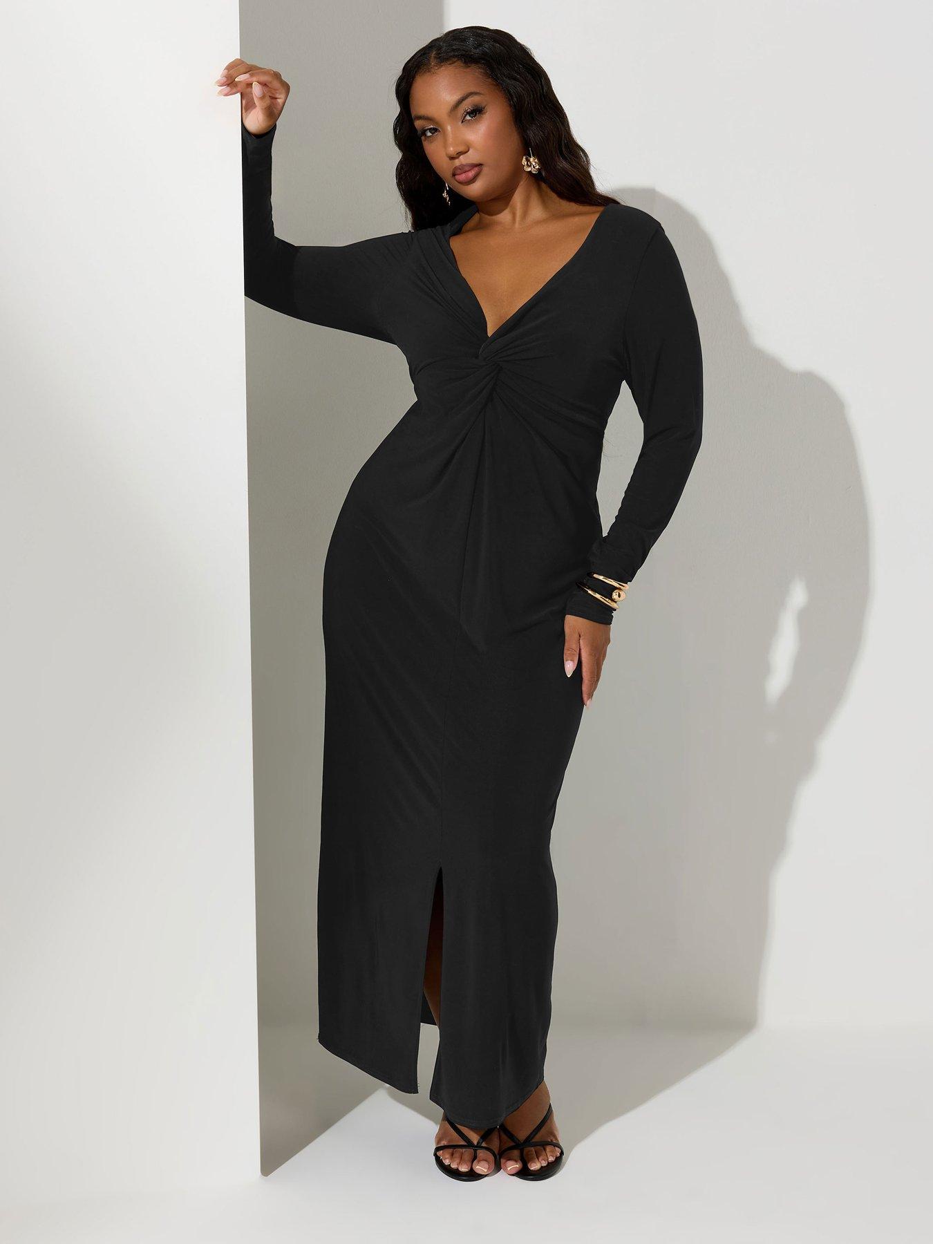 Yours Curve Long Sleeve Knot Maxi Dress - Black