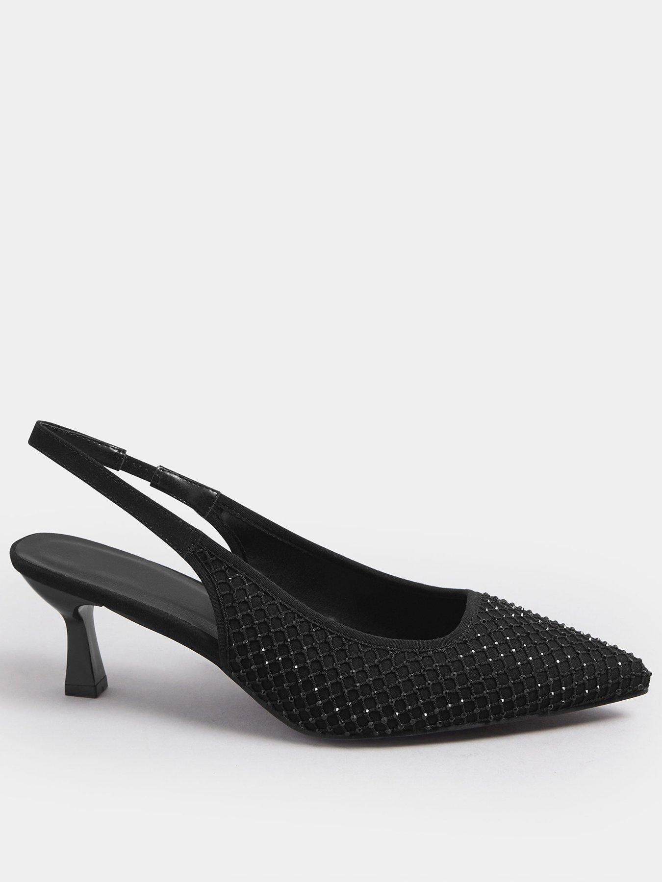 yours-extra-wide-fit-diamante-mesh-slingback-heel-black