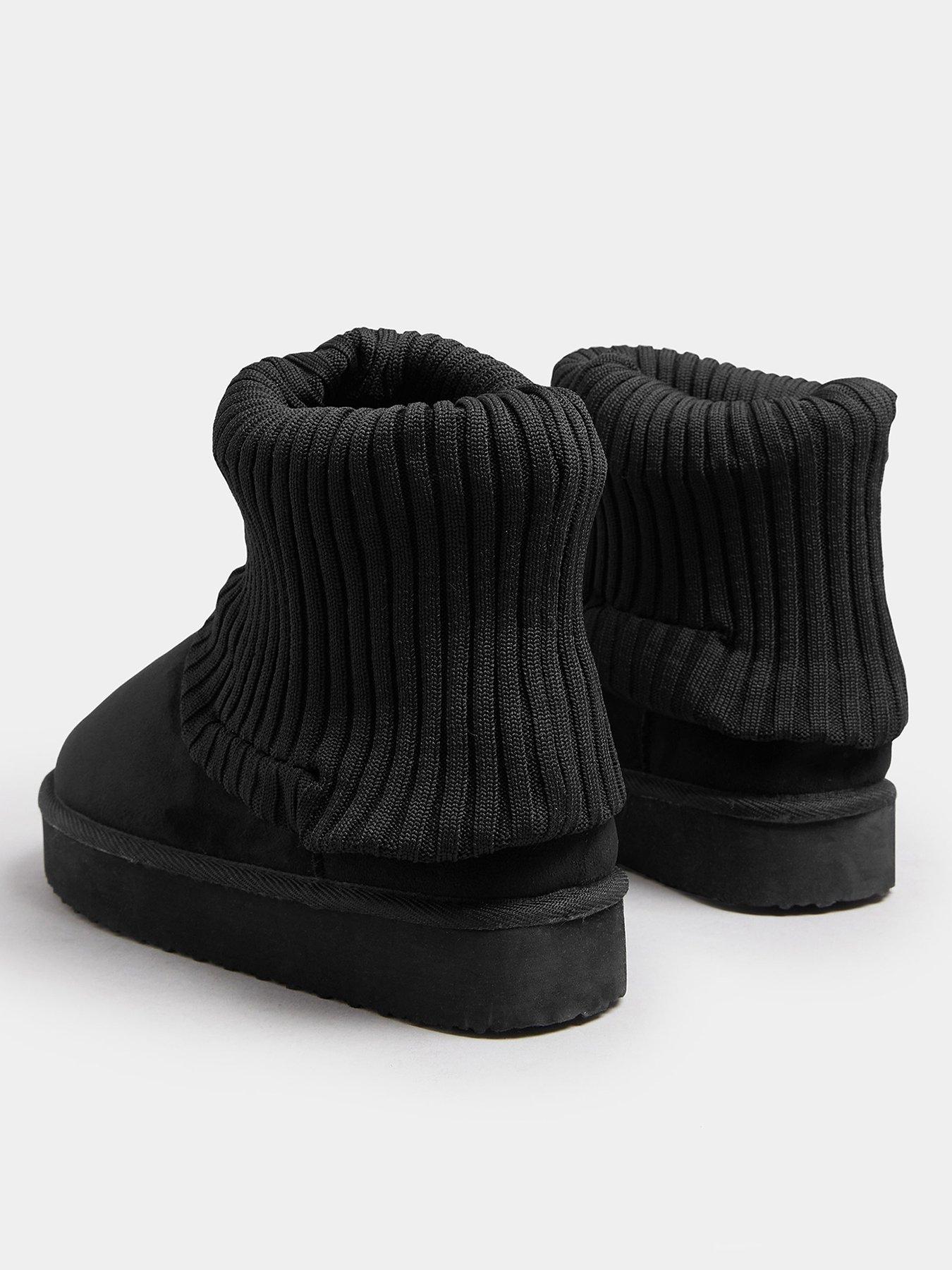 Image 3 of 4 of Yours Extra Wide Fit Knitted Cuff Fur Boot - Black