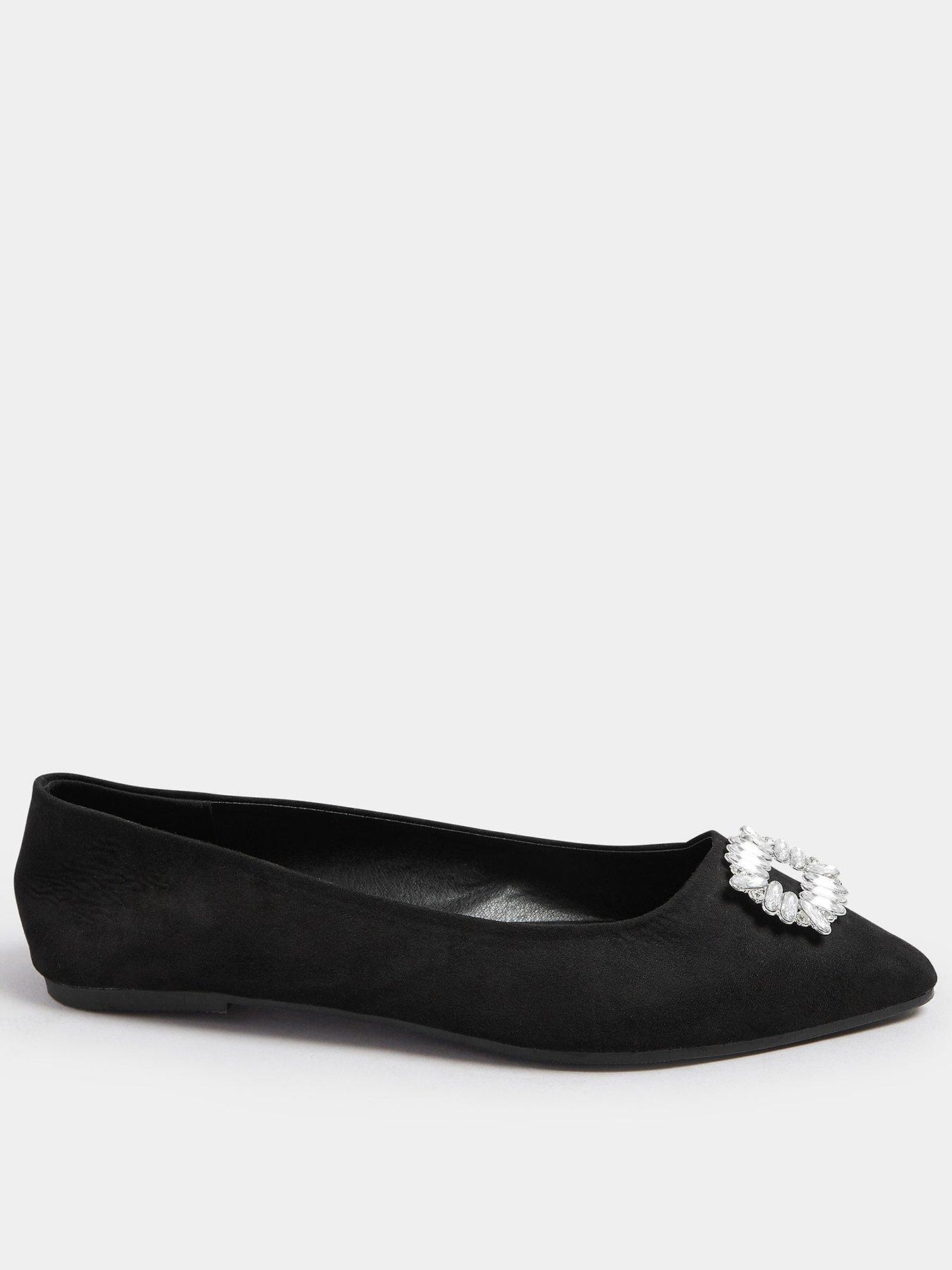 Yours Extra Wide Fit Flat Point Diamante Pump - Black
