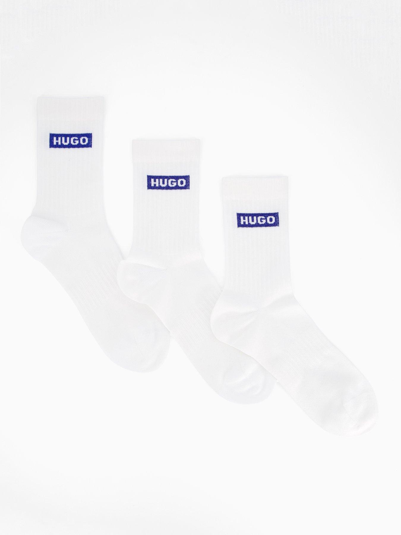 HUGO Blue 3 Pack Logo Sports Crew Socks - White