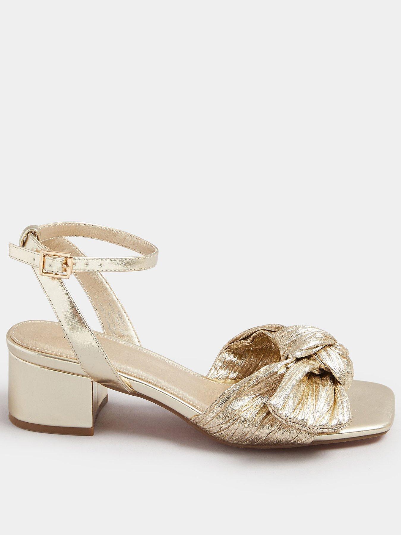 Yours Extra Wide Fit Bow Block Heel Sandal - Gold