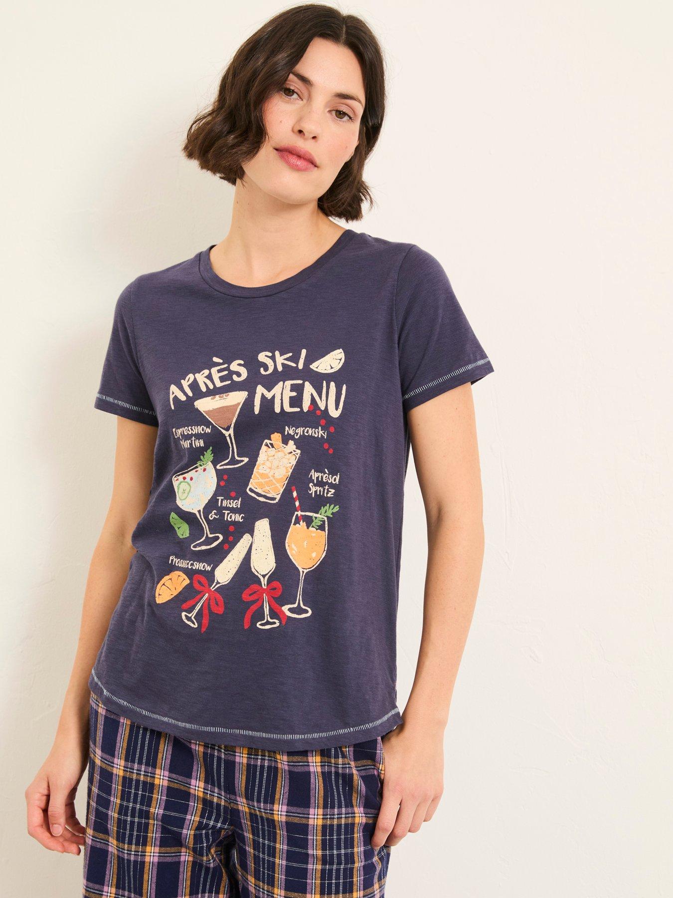FatFace Apres Ski Graphic T-Shirt, Navy, Size 10, Women
