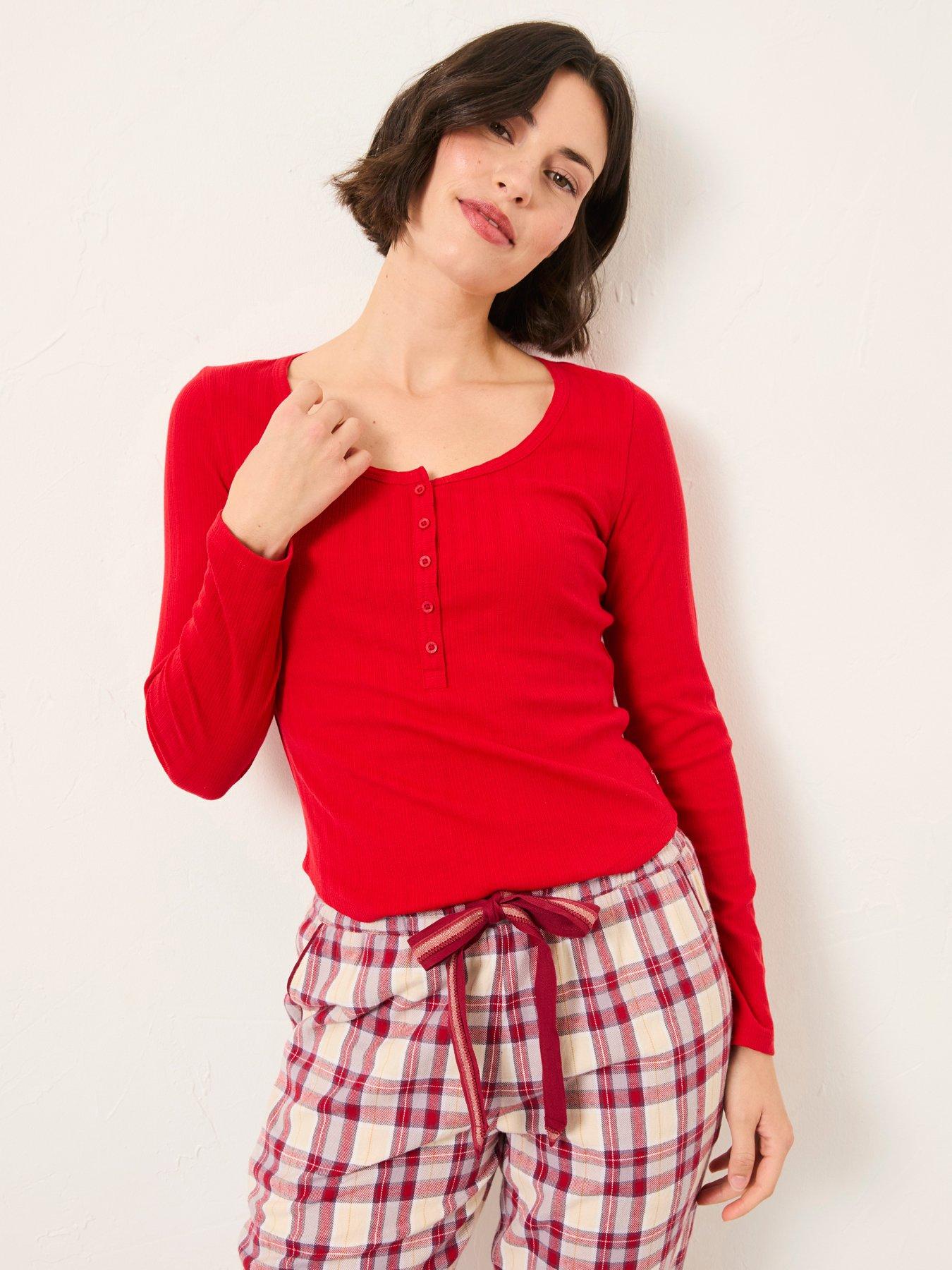 Image 1 of 6 of FatFace Hattie Henley Top - Red