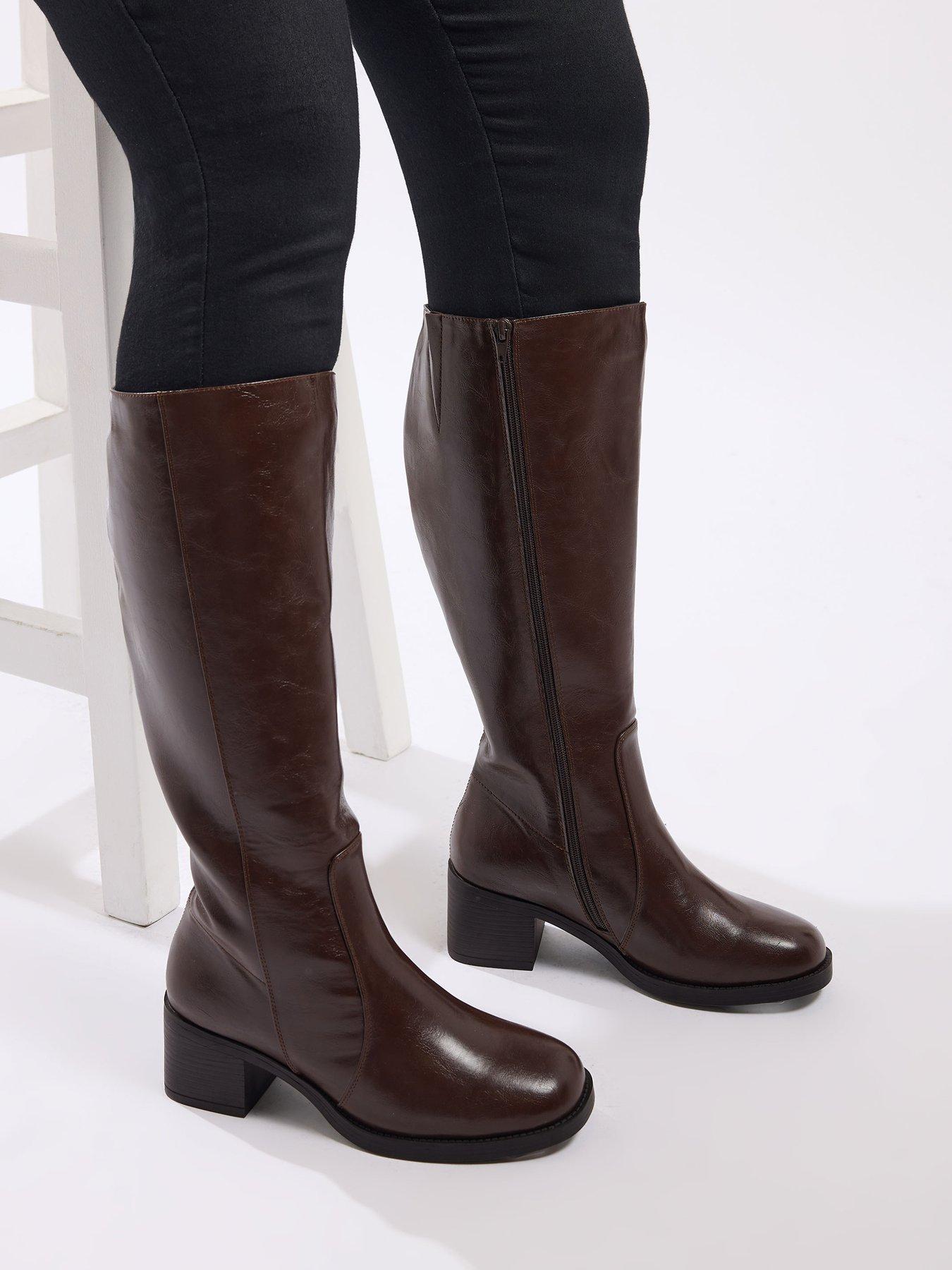 Image 4 of 4 of Yours Extra Wide Fit Square Toe Knee High Boot - Brown