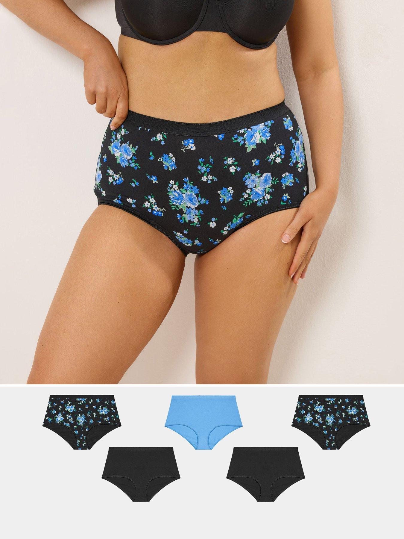 Yours Curve 5 Pack Floral Full Briefs - Black
