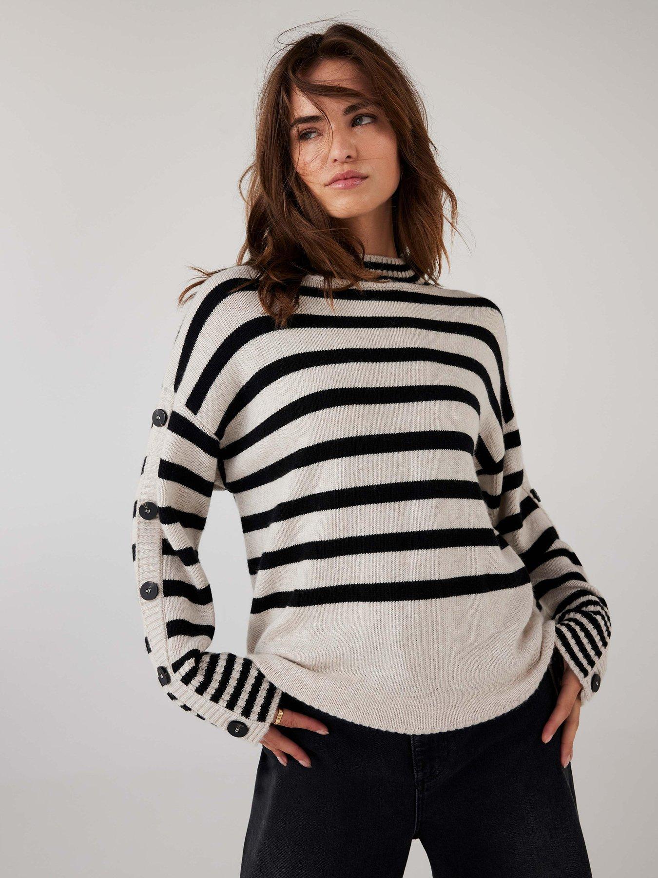 Mint Velvet Stone Stripe Longline Jumper - Cream